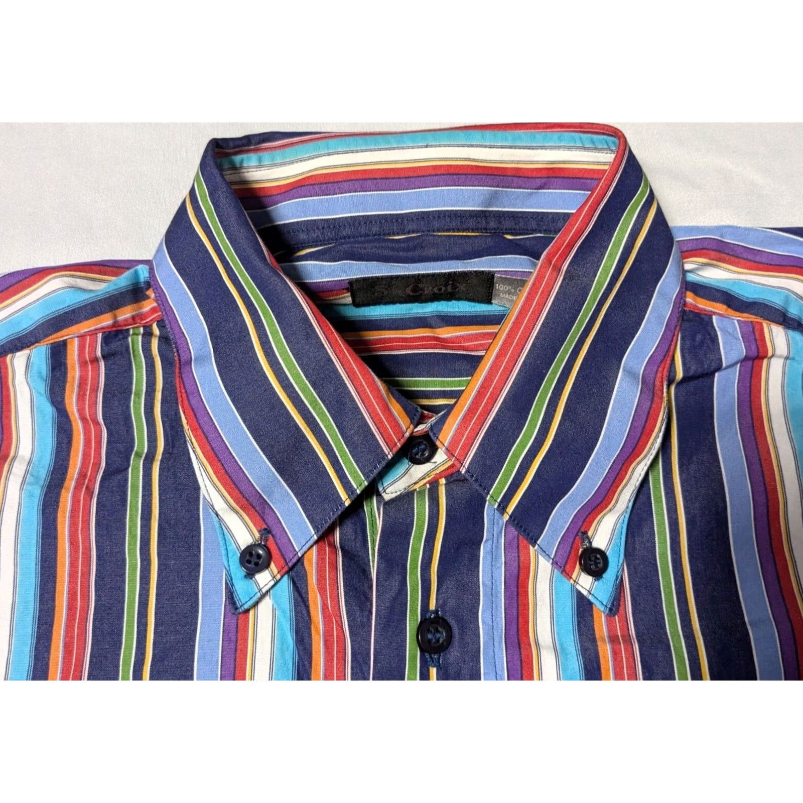 Vintage ST. CROIX Men L Blue Multi Striped Cotton Button-Up Shirt Made In Italy Size US L / EU 52-54 / 3 - 6 Thumbnail