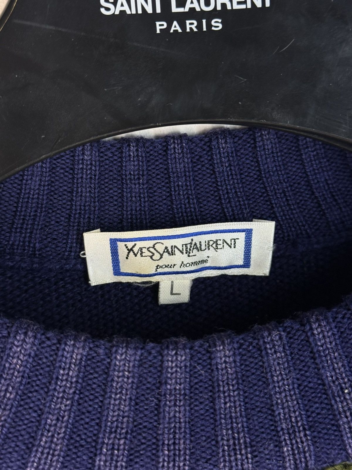 Yves Saint Laurent 🇮🇹 90s Wool YSL Sweater Knit Patchwork Saint Laurent Paris Size US L / EU 52-54 / 3 - 3 Thumbnail