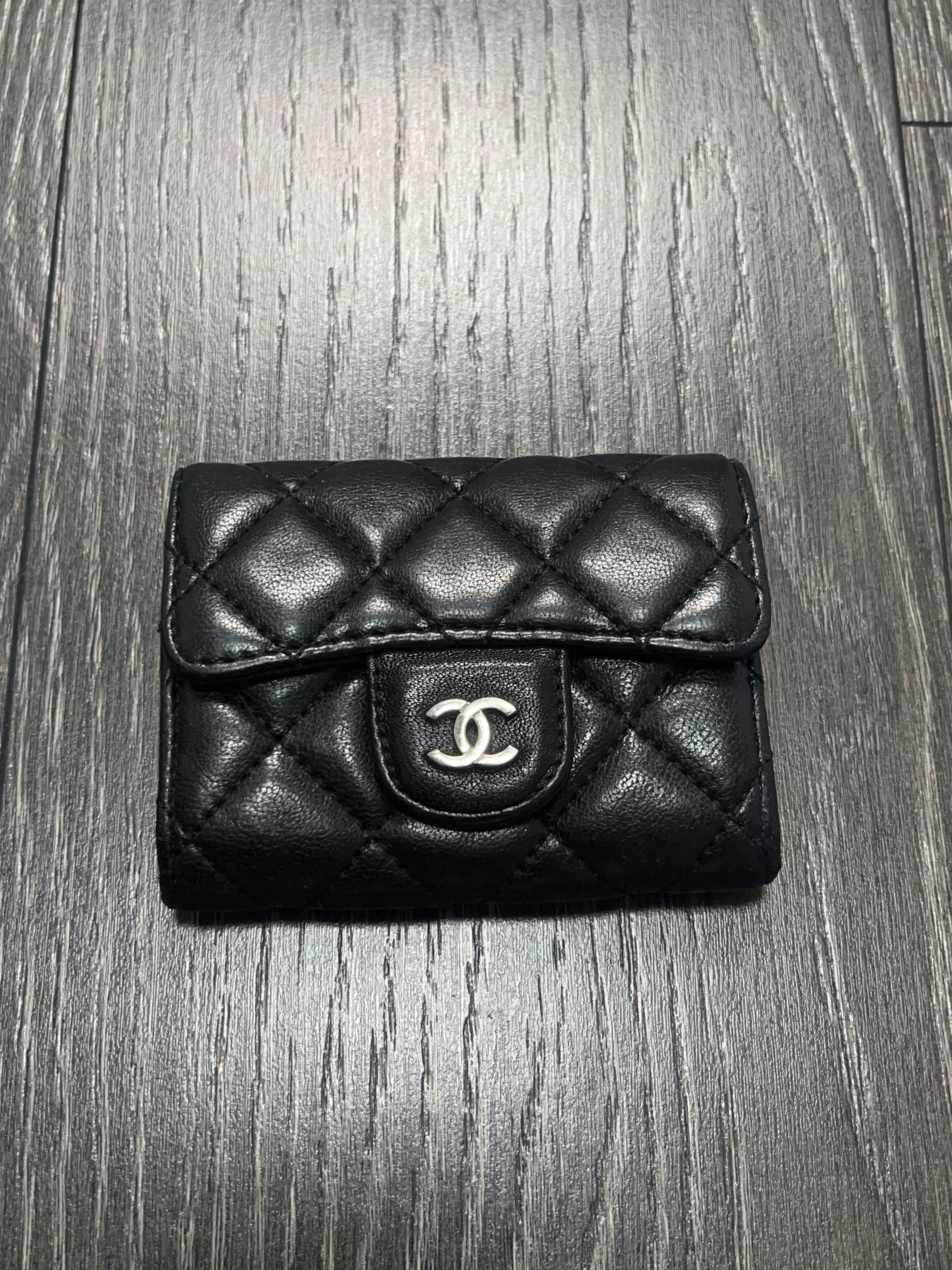 Womens Small Chanel Metal Logo Wallet Cardholder Leather