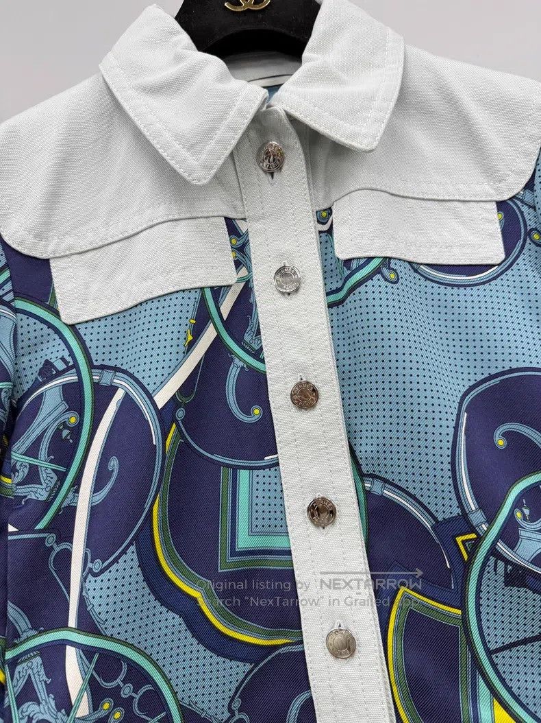 Hermes Hermes Blue color-blocked wheel print jacket Size XS / US 0-2 / IT 36-38 - 2 Thumbnail