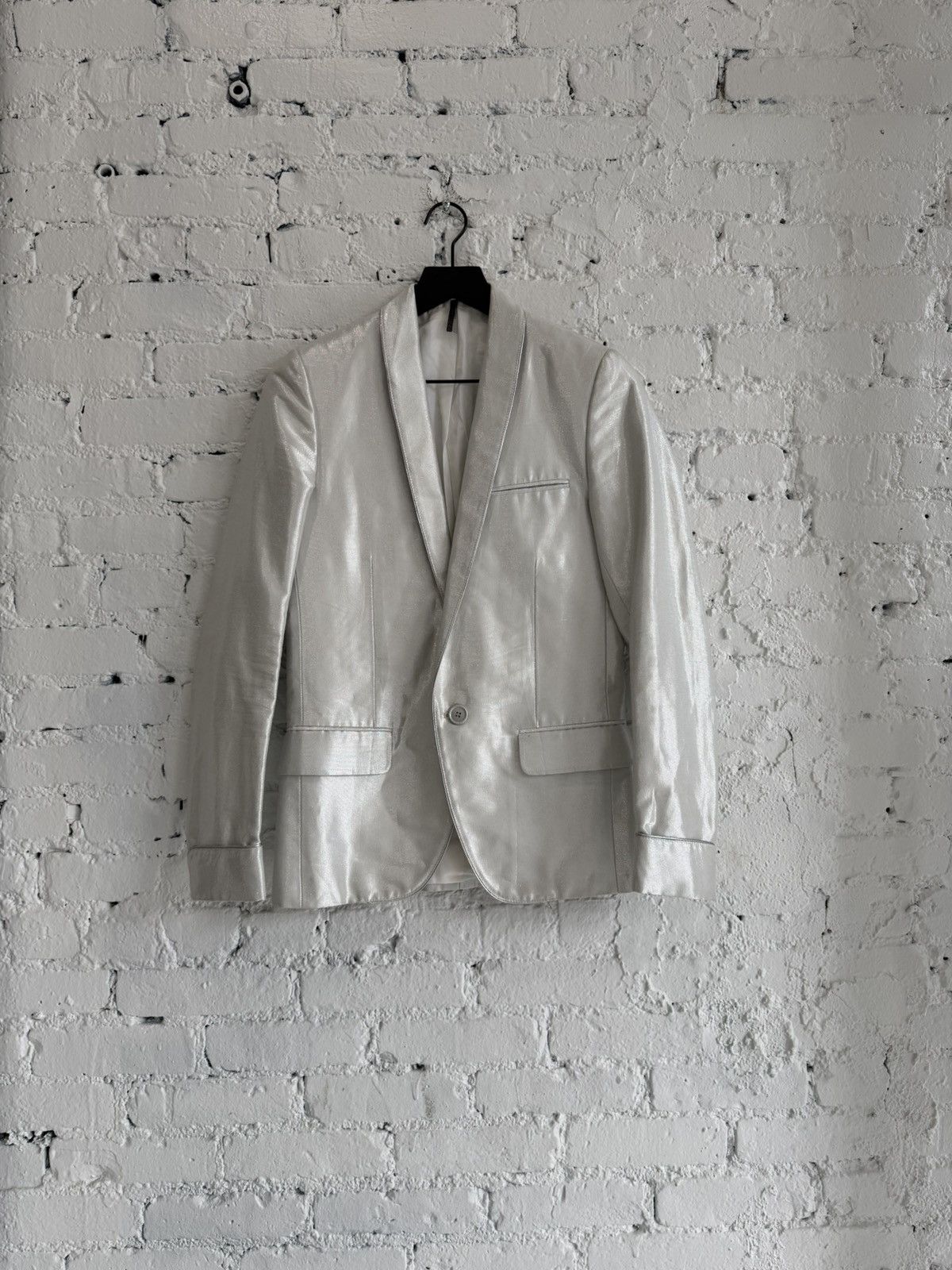 Saint Laurent Paris DIOR HOMME METALLIC SILVER BLAZER Size 44S - 1 Thumbnail
