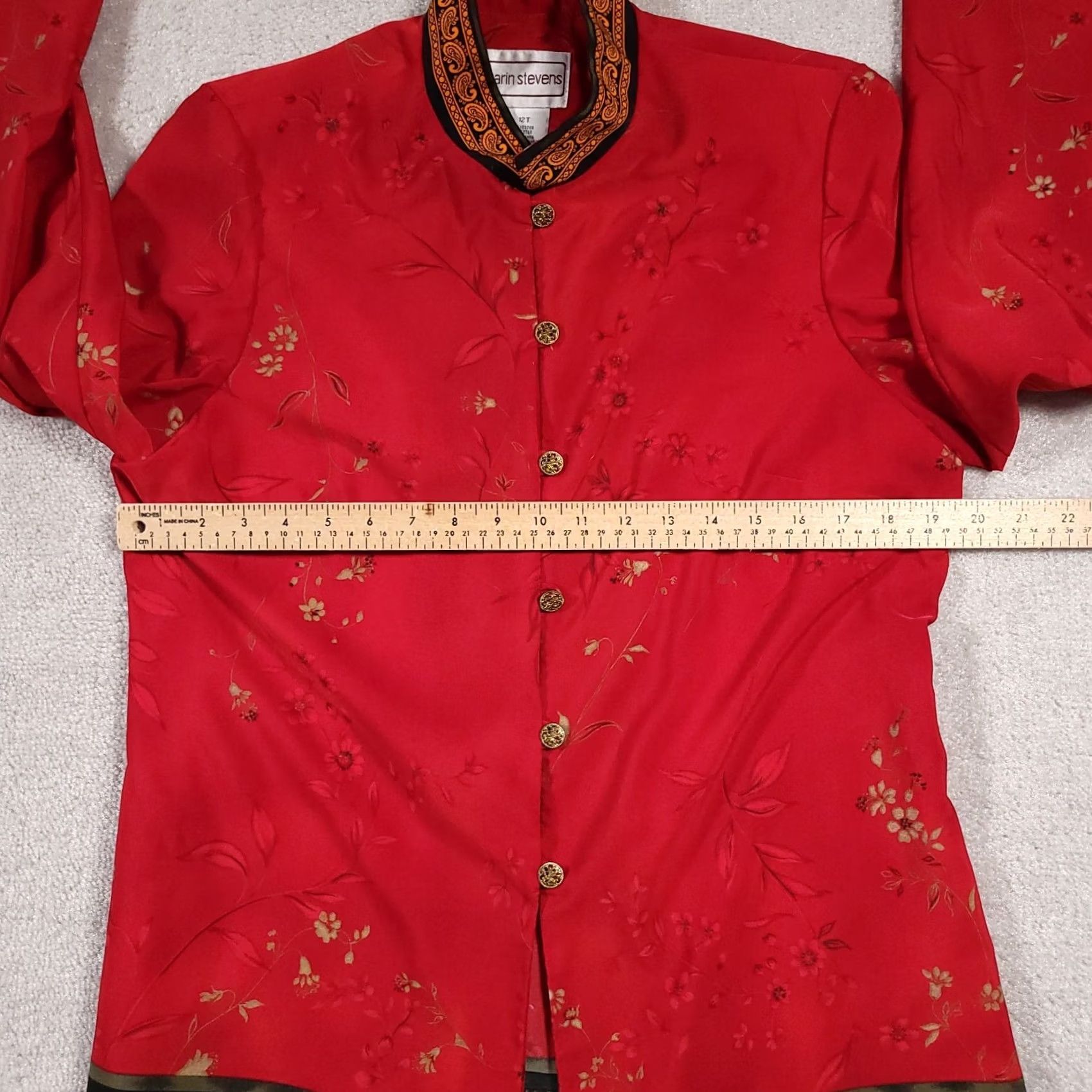 Vintage VINTAGE Karin Stevens Kimono Shirt Button Up Women's 12 Tall Red Floral Poly Shirt Womens Tall Red Floral 12T Ladies Kimono Button-Up Size XL / US 12-14 / IT 48-50 - 4 Thumbnail