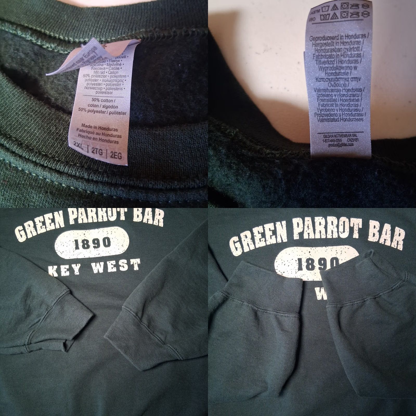 Gildan Nike Green Parrot Bar Key West Sweatshirt 2XL Green Crewneck Florida Beach Mens Size US XXL / EU 58 / 5 - 8 Thumbnail