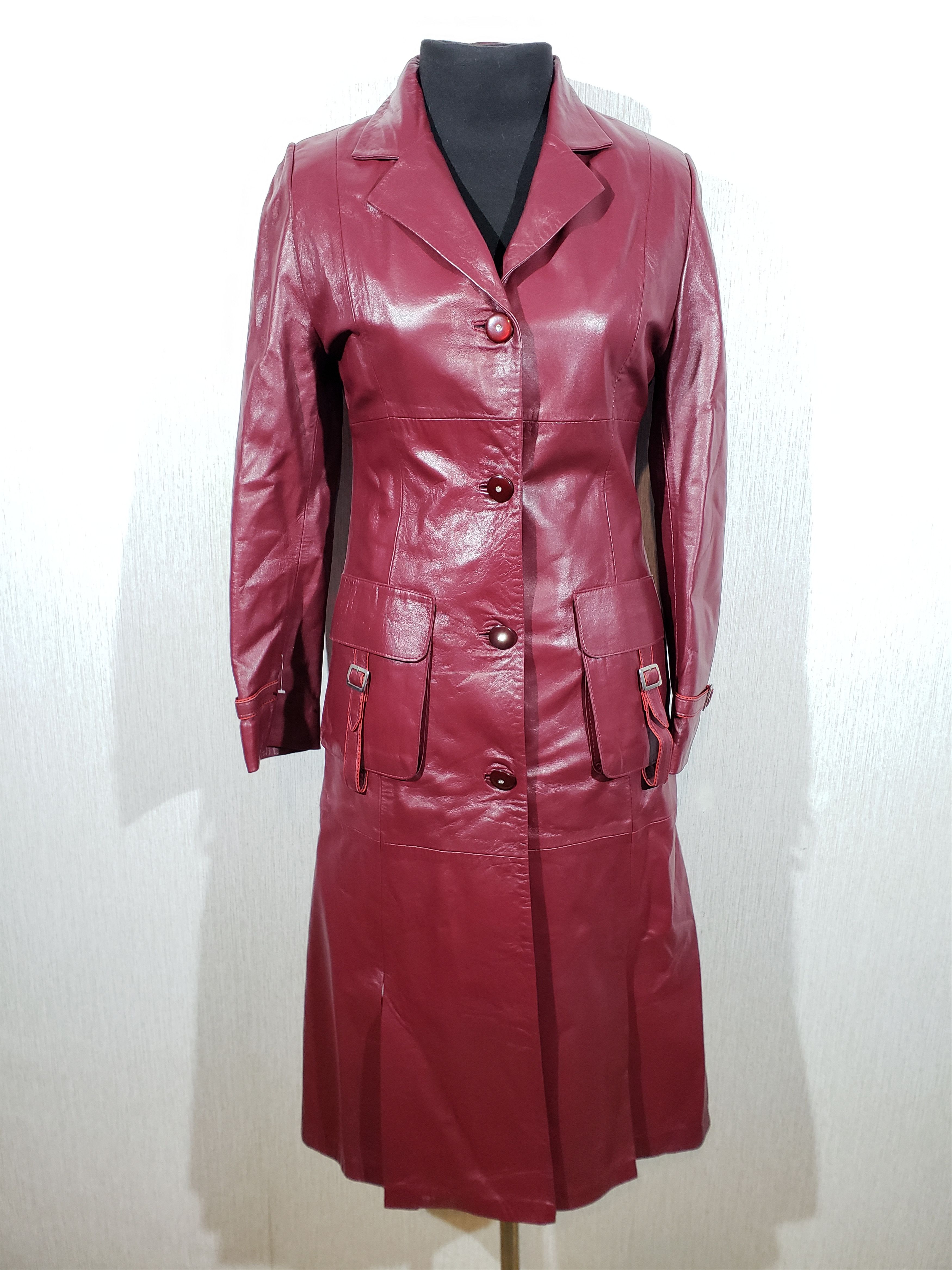 Other Cute women's long burgundy leather jacket. Size L / US 10 / IT 46 - 1 Thumbnail