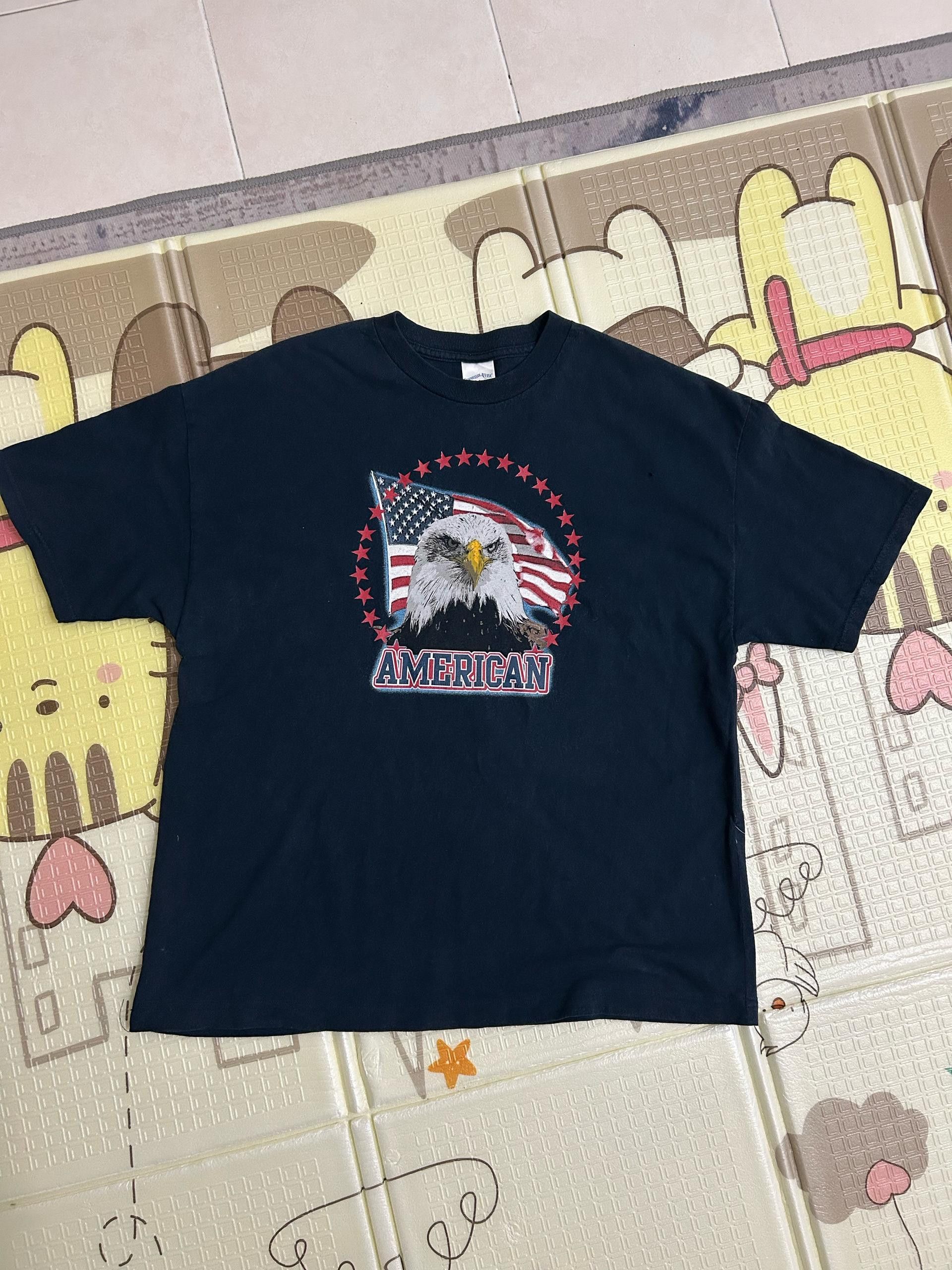 Vintage 💥90s💥 American Flag Eagle Overprint Tee Size US XL / EU 56 / 4 - 1 Thumbnail