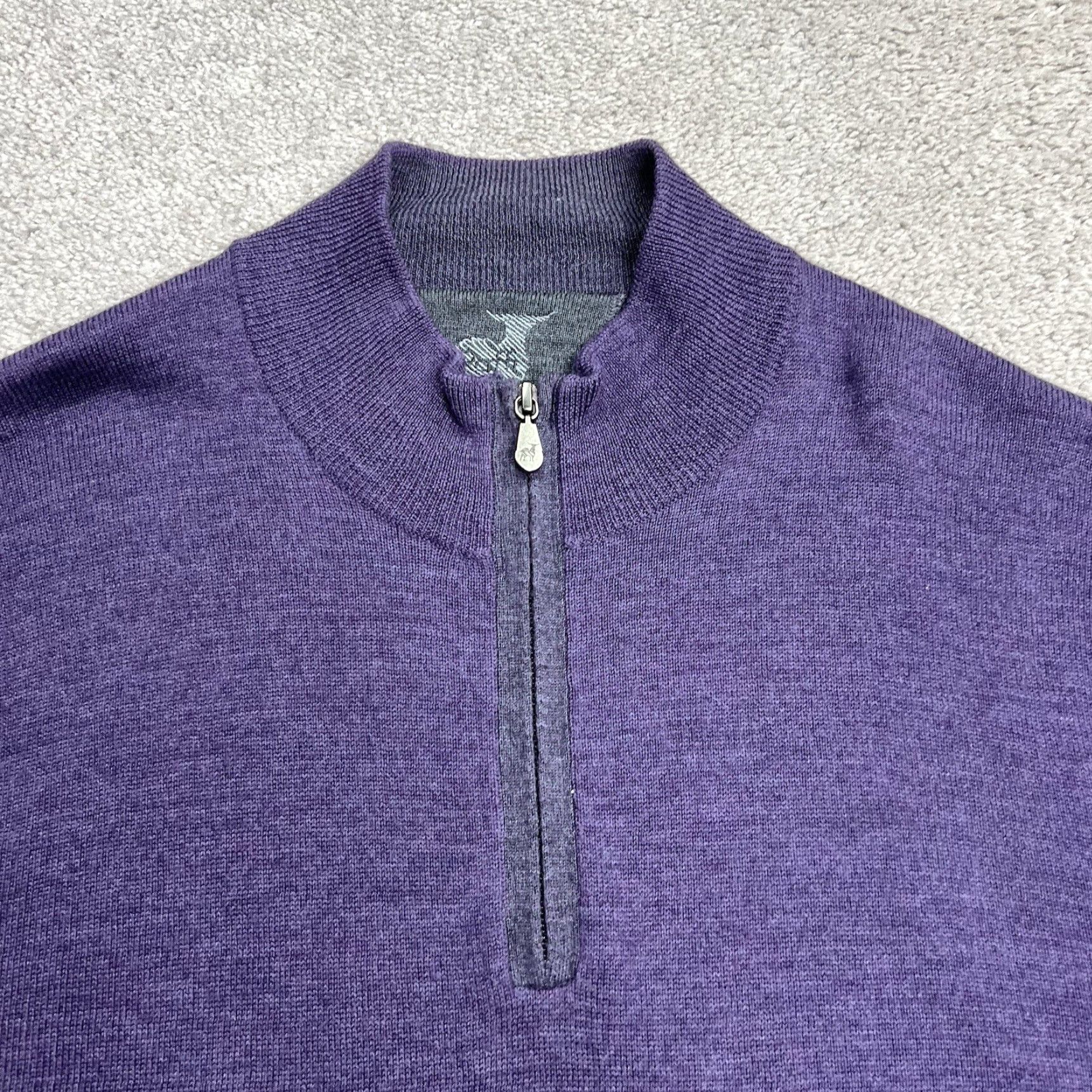 Vintage Raffi Men’s XL Merino Wool Purple 1/4 Zip Mock Neck Pullover Sweater Light Jacket Size US XL / EU 56 / 4 - 3 Thumbnail