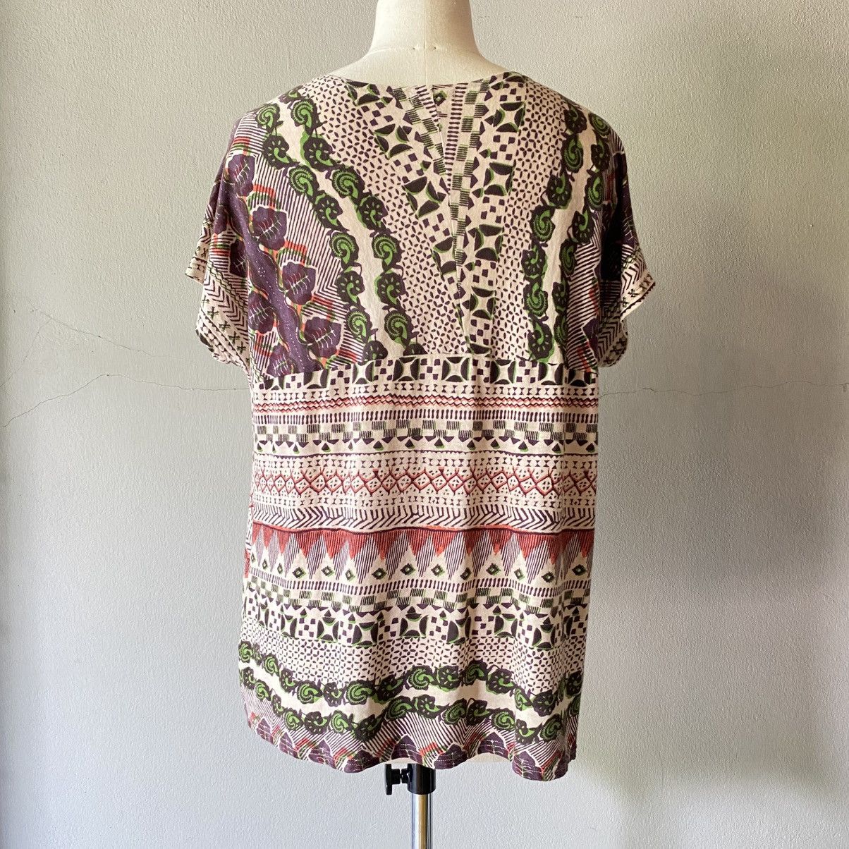 Issey Miyake Plantation White Stretch Tee with Brown & Green Print Size M / US 6-8 / IT 42-44 - 18 Thumbnail