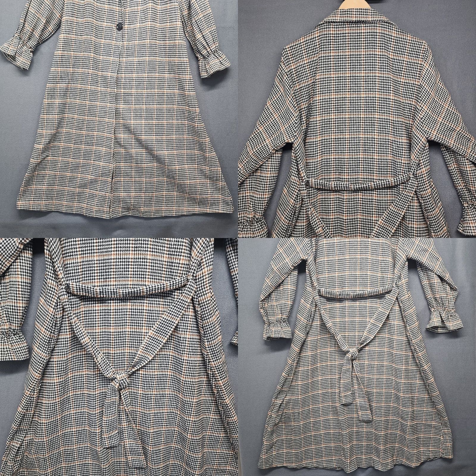 Vintage Womens Sweater Jacket Houndstooth One Button Waist Tie Duster Cardigan Long Sleeve M Black Womens Size M / US 6-8 / IT 42-44 - 8 Thumbnail