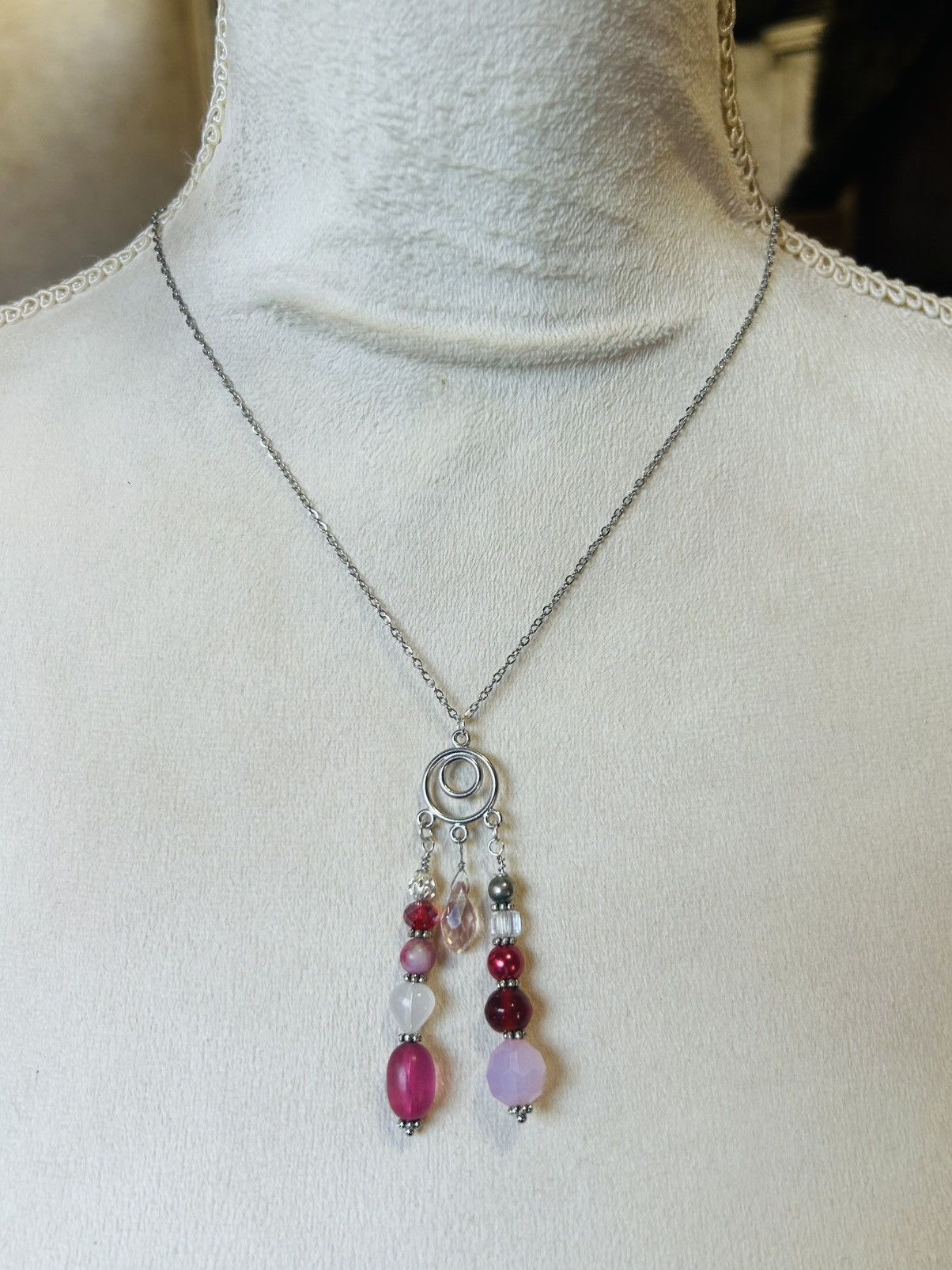 Handmade Handcrafted beaded drop pendant on chain necklace Size ONE SIZE - 2 Thumbnail
