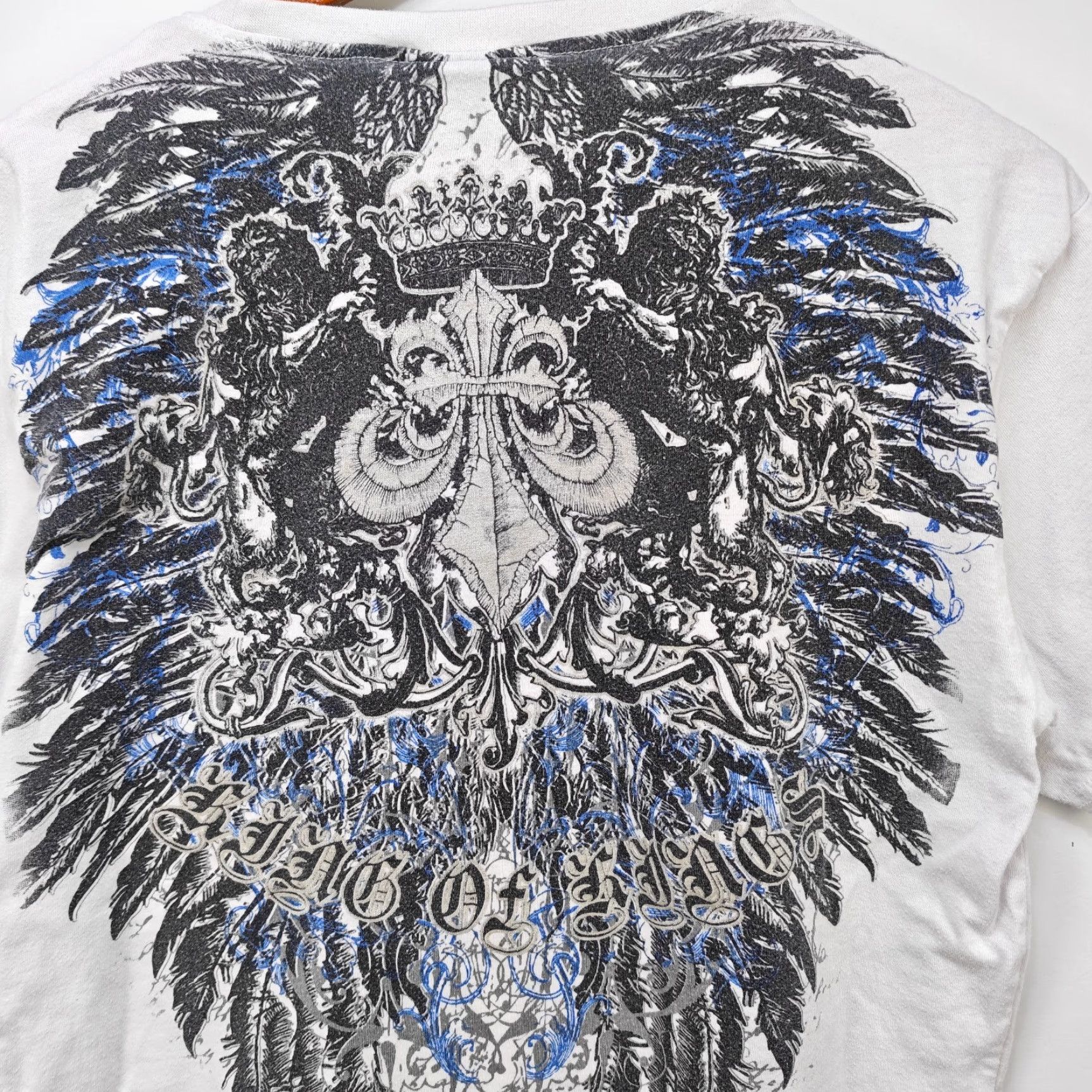 Affliction VINTAGE Affliction T-Shirt Graphic Print Crew Neck Short Sleeve White 1990s 90s Skull Cars L Mens Size US L / EU 52-54 / 3 - 6 Thumbnail