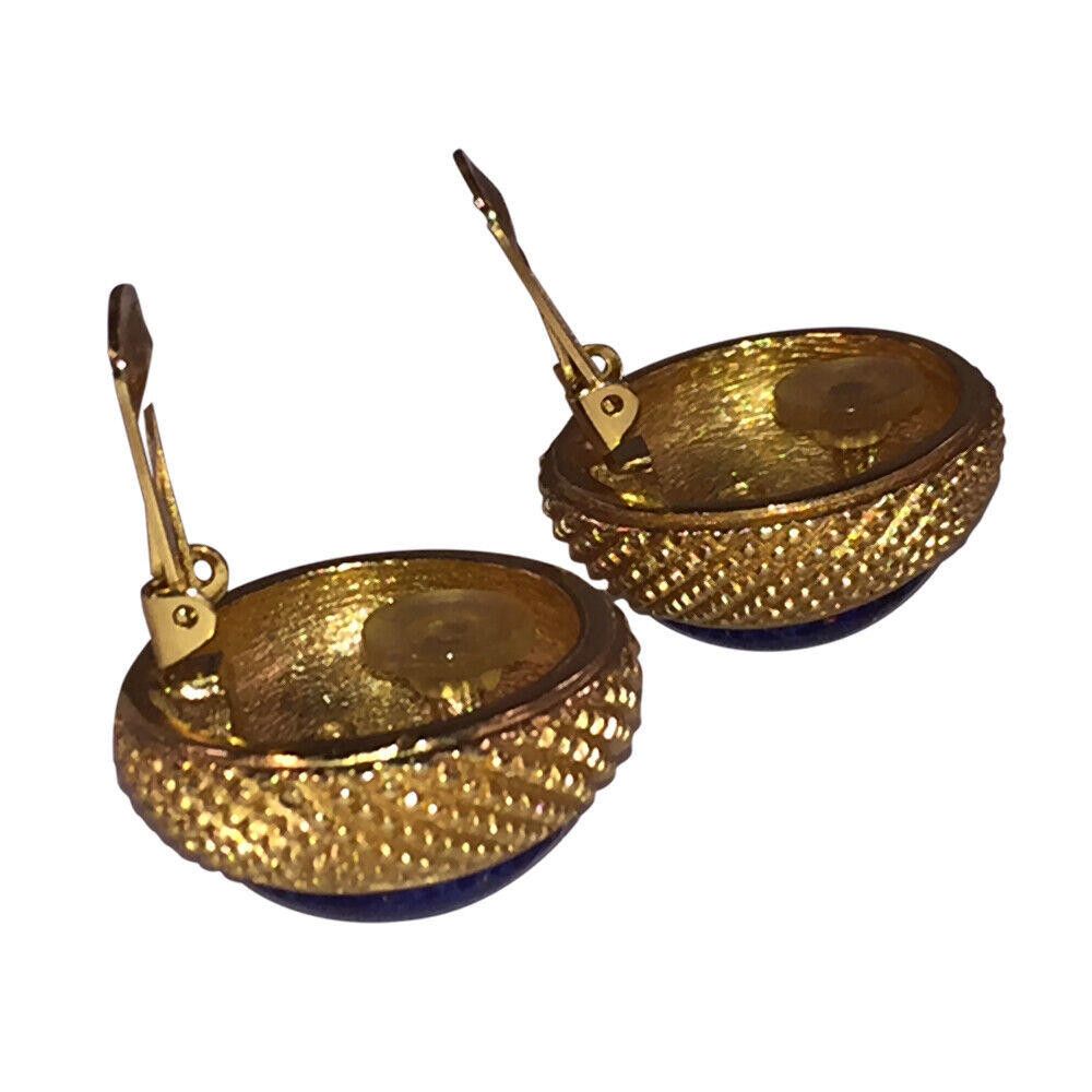 Dior Christian Dior Simulated Lapis Cabochon Granulated Earrings Size ONE SIZE - 4 Thumbnail