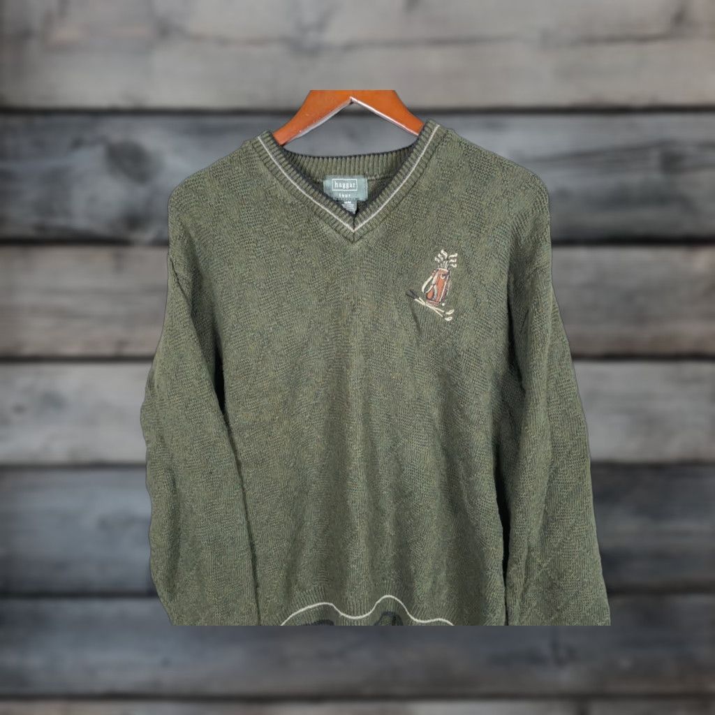 Haggar VINTAGE Haggar Tour Golf Sweater Shirt Adult Medium Green Cotton Blend Heavyweight V-Neck Pullover Men’s 90s Golf Embroidered US Made Size US M / EU 48-50 / 2 - 1 Thumbnail