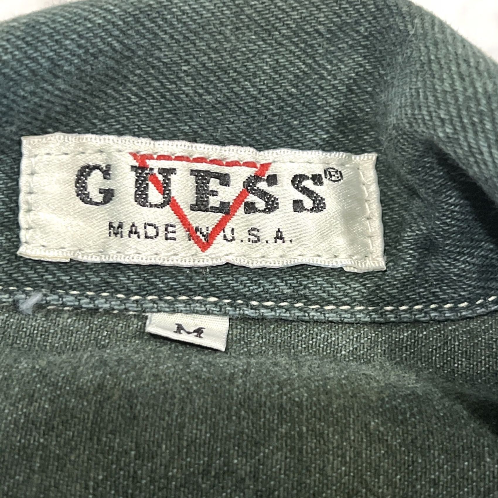 Guess VINTAGE GUESS Denim Jacket Women’s M Short Long Sleeve Green 80s USA Classic Biker Pockets Button Size 32" / US 10 / IT 46 - 7 Thumbnail
