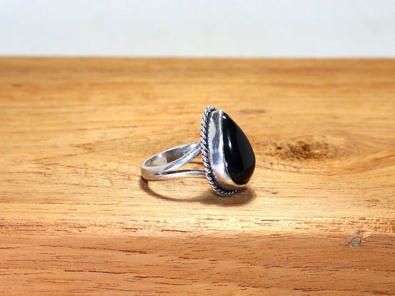 Handmade Handmade Black Onyx Teardrop Ring: 925 Sterling Silver, Gift Size ONE SIZE - 4 Thumbnail