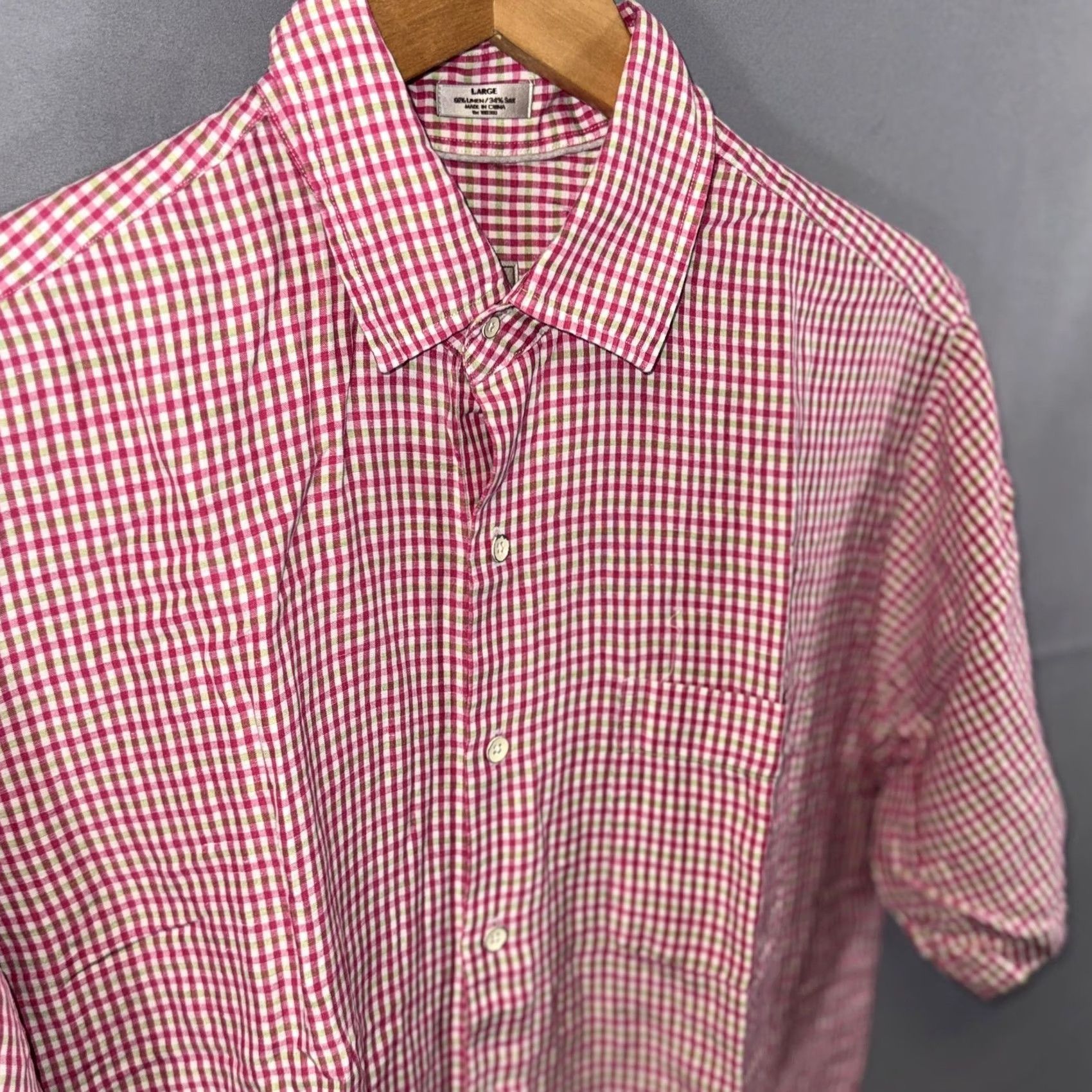 Peter Millar Peter Millar Shirt Mens Large Pink Green Gingham Linen Silk Button Down Casual Size US L / EU 52-54 / 3 - 3 Thumbnail