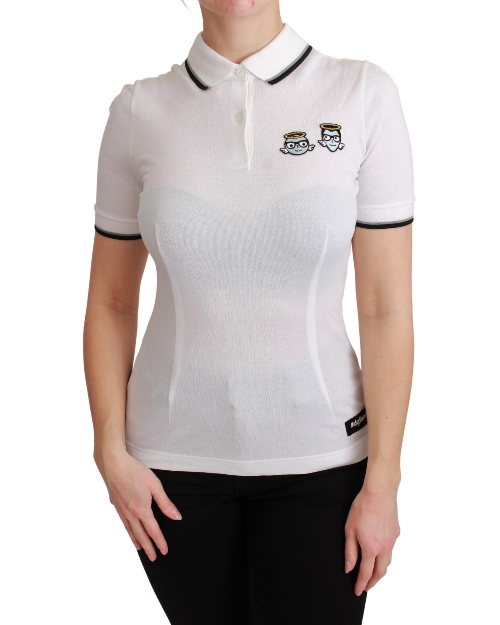 image of Dolce Gabbana Embroidered Cotton Polo T-Shirt in White, Women's (Size Small)