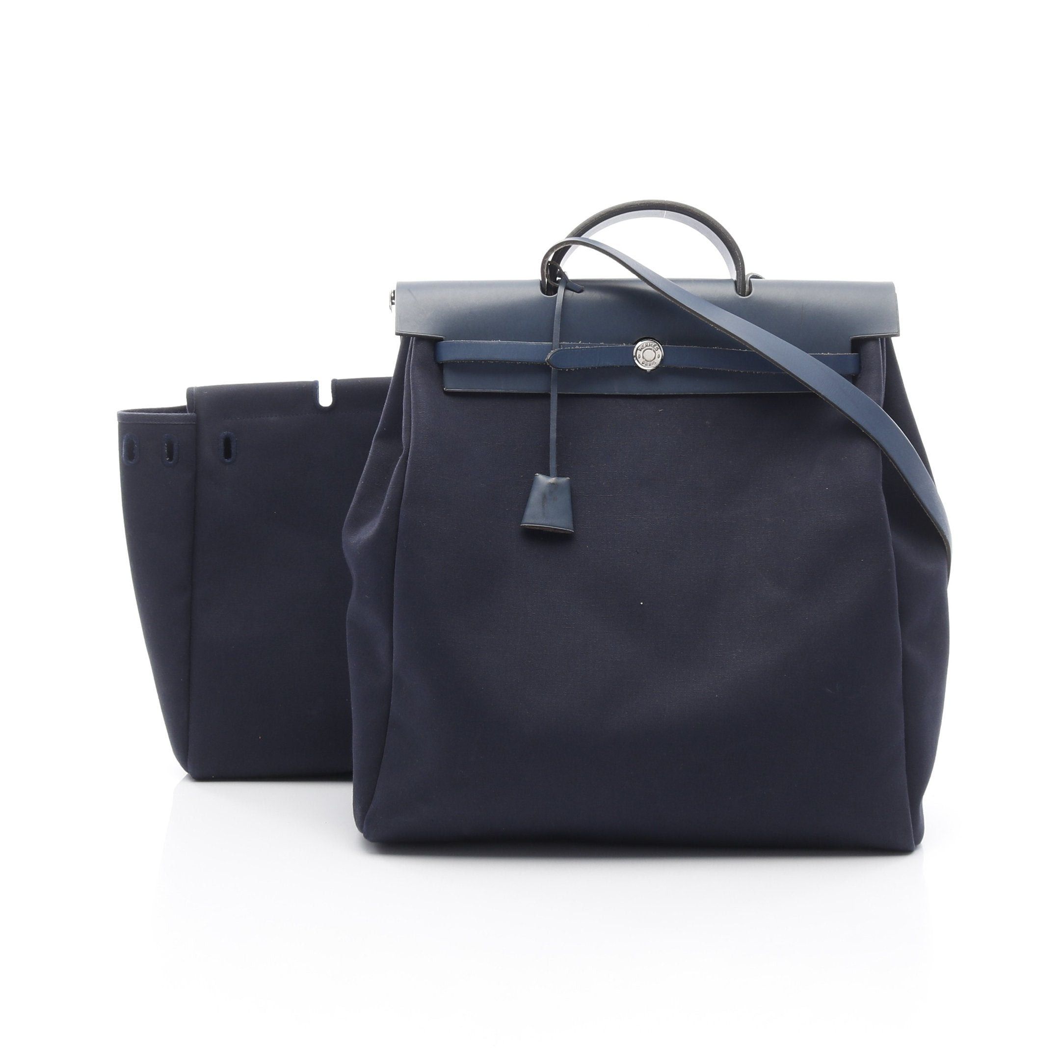Hermes Hermes Herbag Mm Handbag Toile Officier Leather Navy Silver Hardware Stamp Size ONE SIZE - 1 Thumbnail