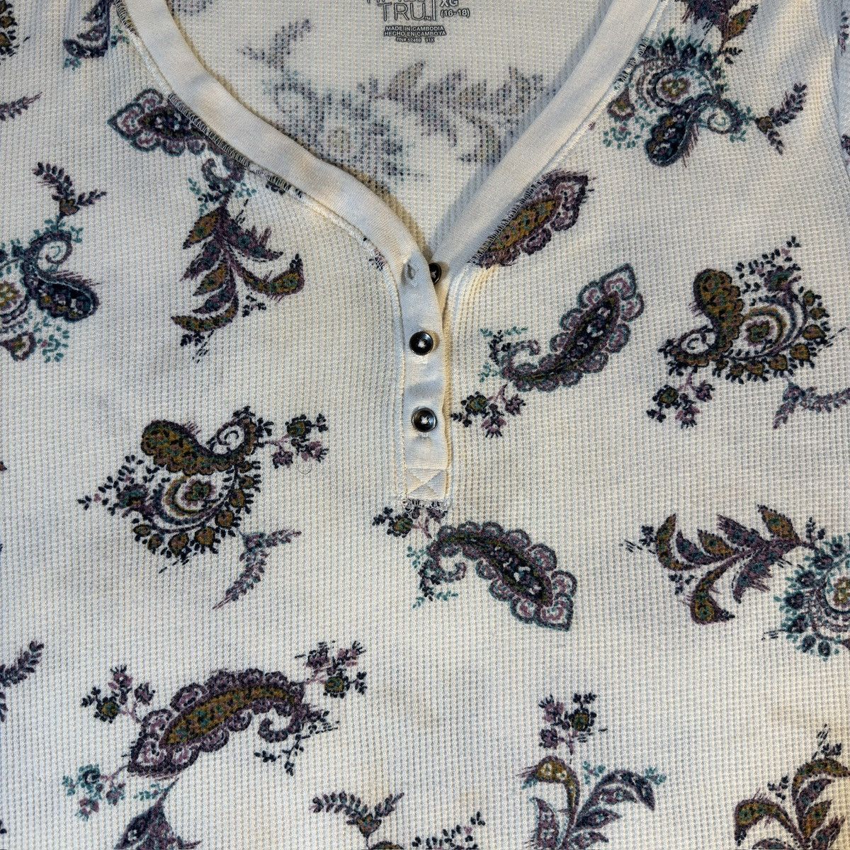 Other Time and Tru Paisley Waffle Knit Long Sleeve (XL) Size XL / US 12-14 / IT 48-50 - 2 Thumbnail
