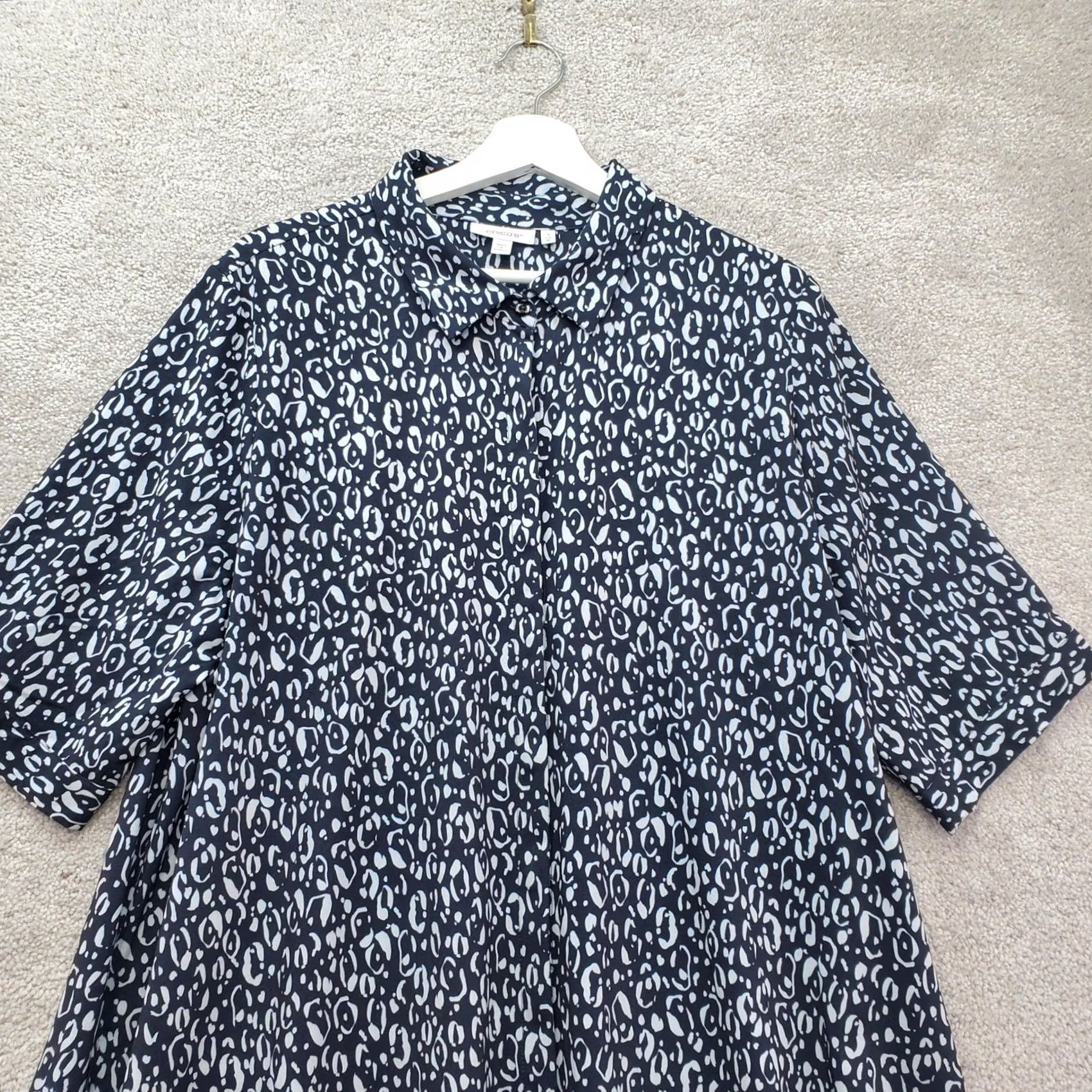Vintage Chico's Shift Dress Women's XL Blue White Patterned Button Front Drawcord Hem Size XL / US 12-14 / IT 48-50 - 2 Thumbnail