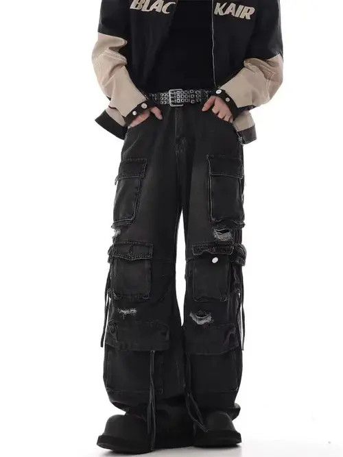Japanese Brand × Jean Retro heavy industry beggar ripped workwear wide leg jeans Size US 32 / EU 48 - 3 Thumbnail