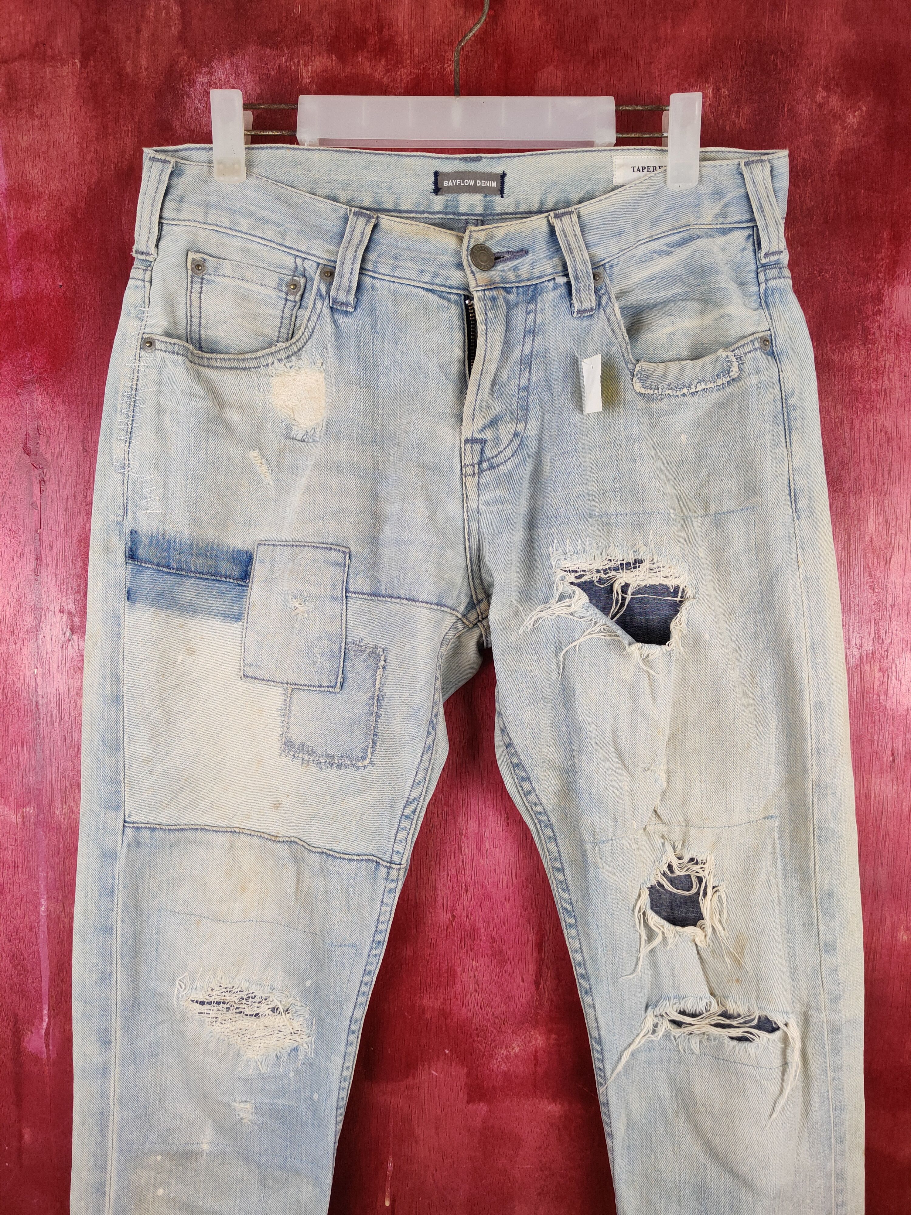 Japanese Brand Bayflow Blue Faded Distressed patchwork Denim #S1483 Size US 30 / EU 46 - 2 Thumbnail