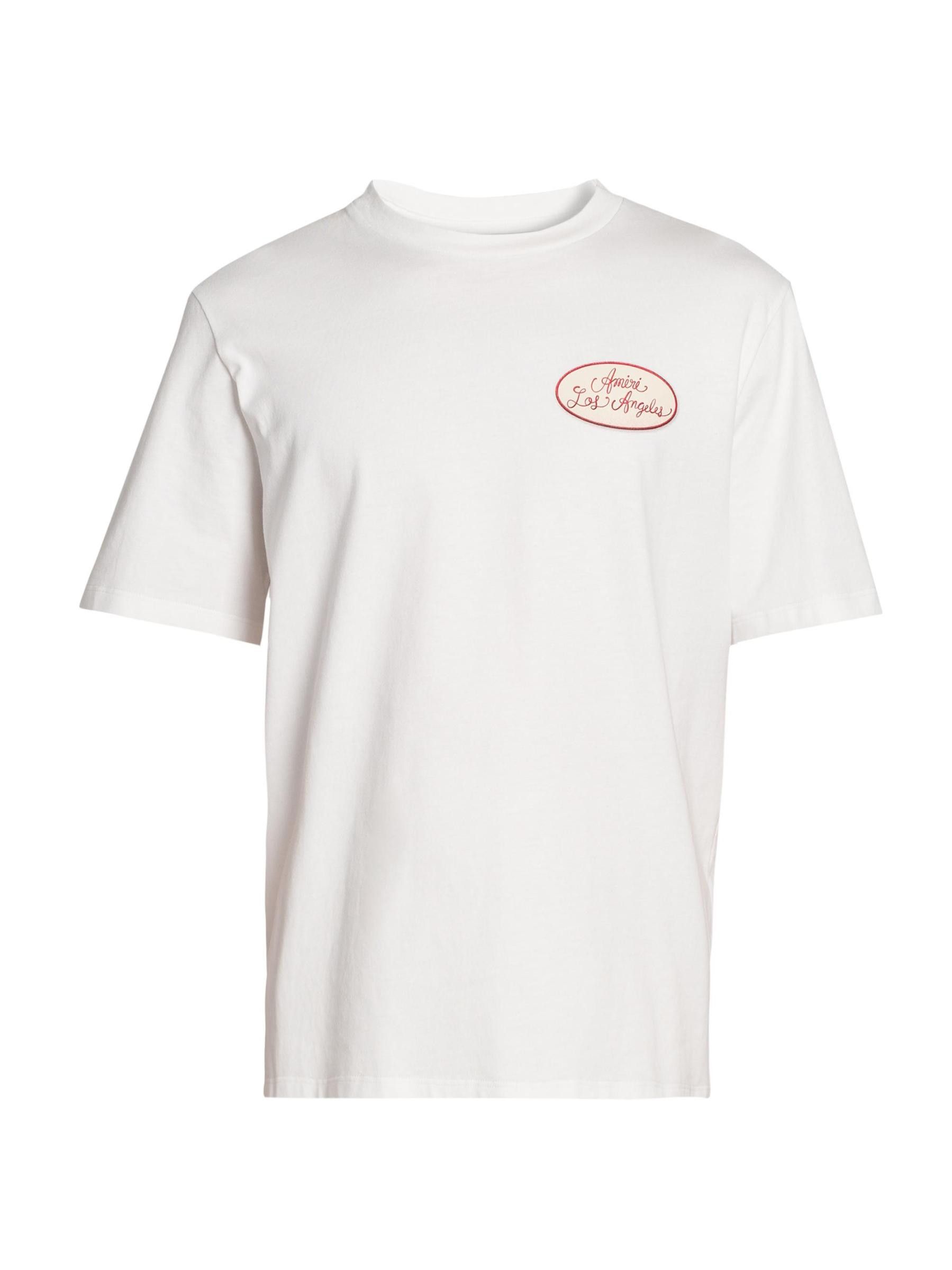 Amiri os11x1225 Station Patch Cotton Crewneck T-Shirt in White Size US L / EU 52-54 / 3 - 1 Thumbnail