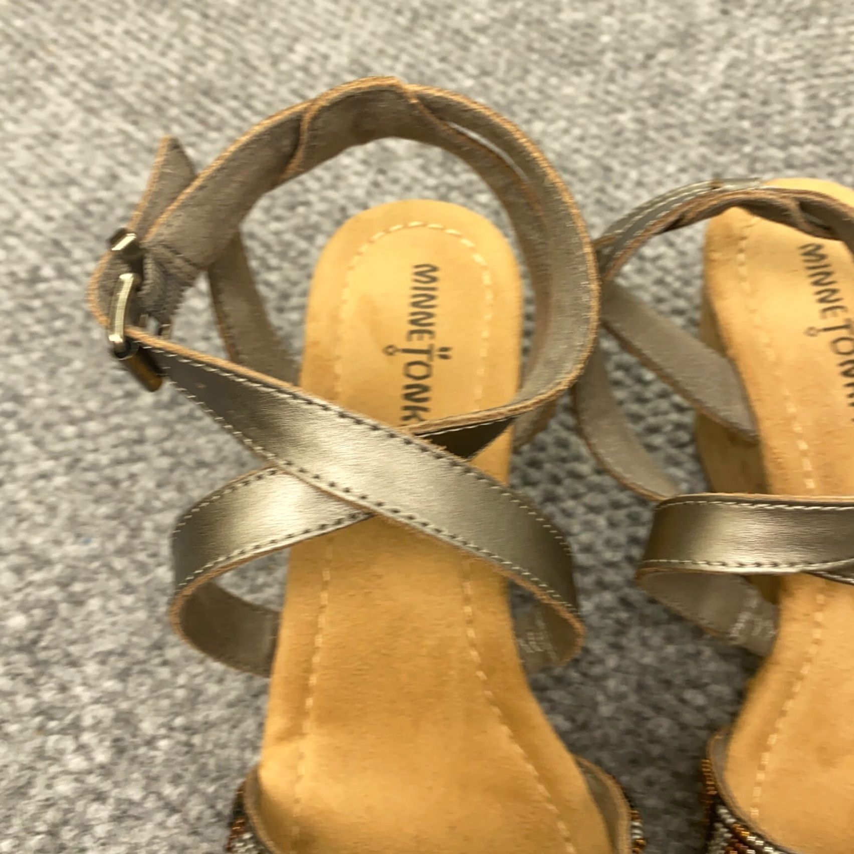 Minnetonka MINNETONKA Womens Sandals Size 7 Pewter Beaded Wedge Cork Southwestern Open Toe Size US 7 / IT 37 - 3 Thumbnail