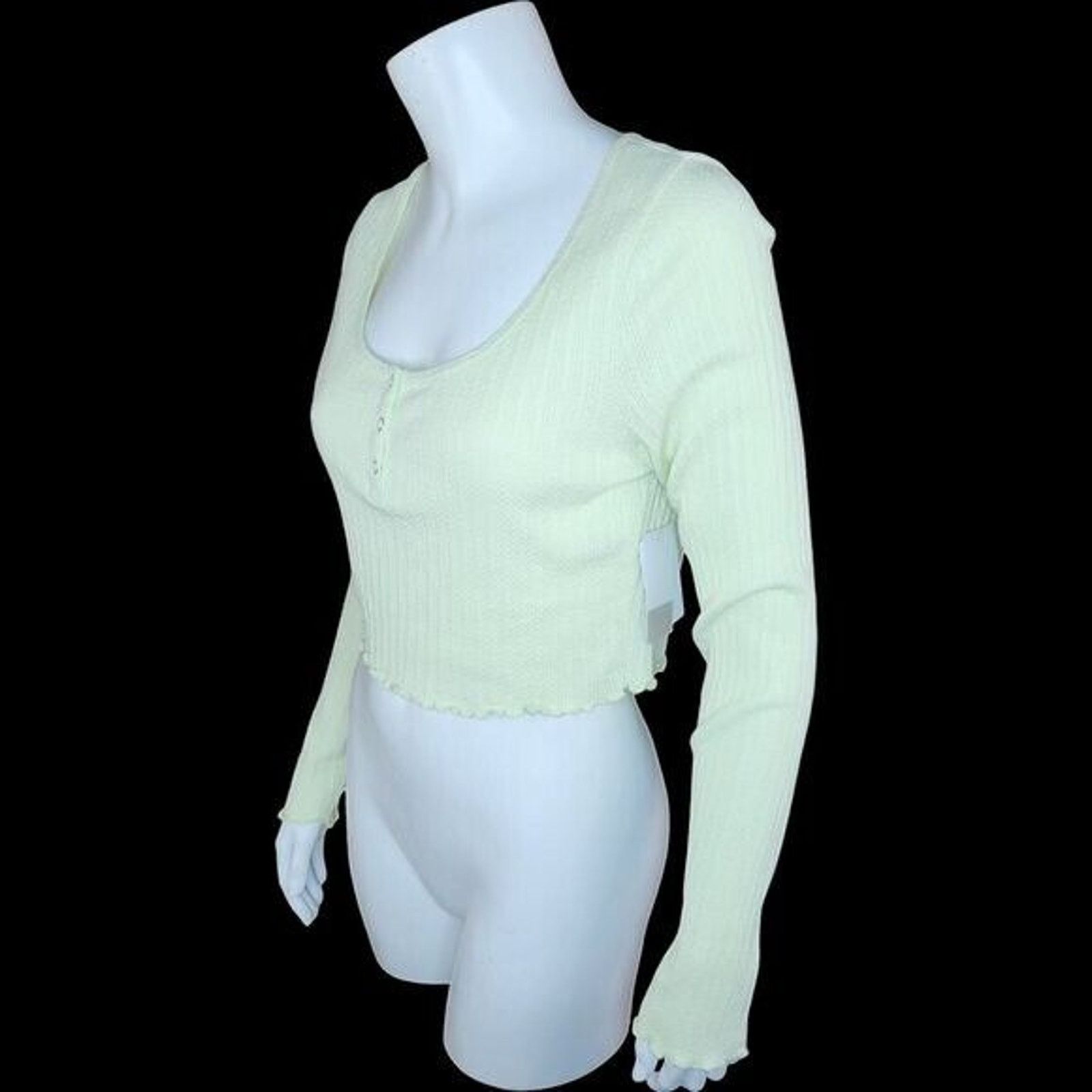 BP. BP Womens Medium Green Limecream Cropped Long Sleeve Size M / US 6-8 / IT 42-44 - 2 Thumbnail