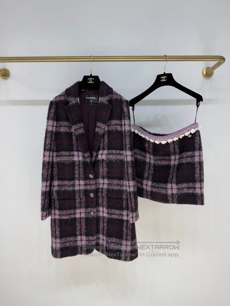 Chanel Chanel 24A Craft Workshop Series Lace Purple Plaid Skirt Size 24" / US 00 / IT 34 - 7 Thumbnail
