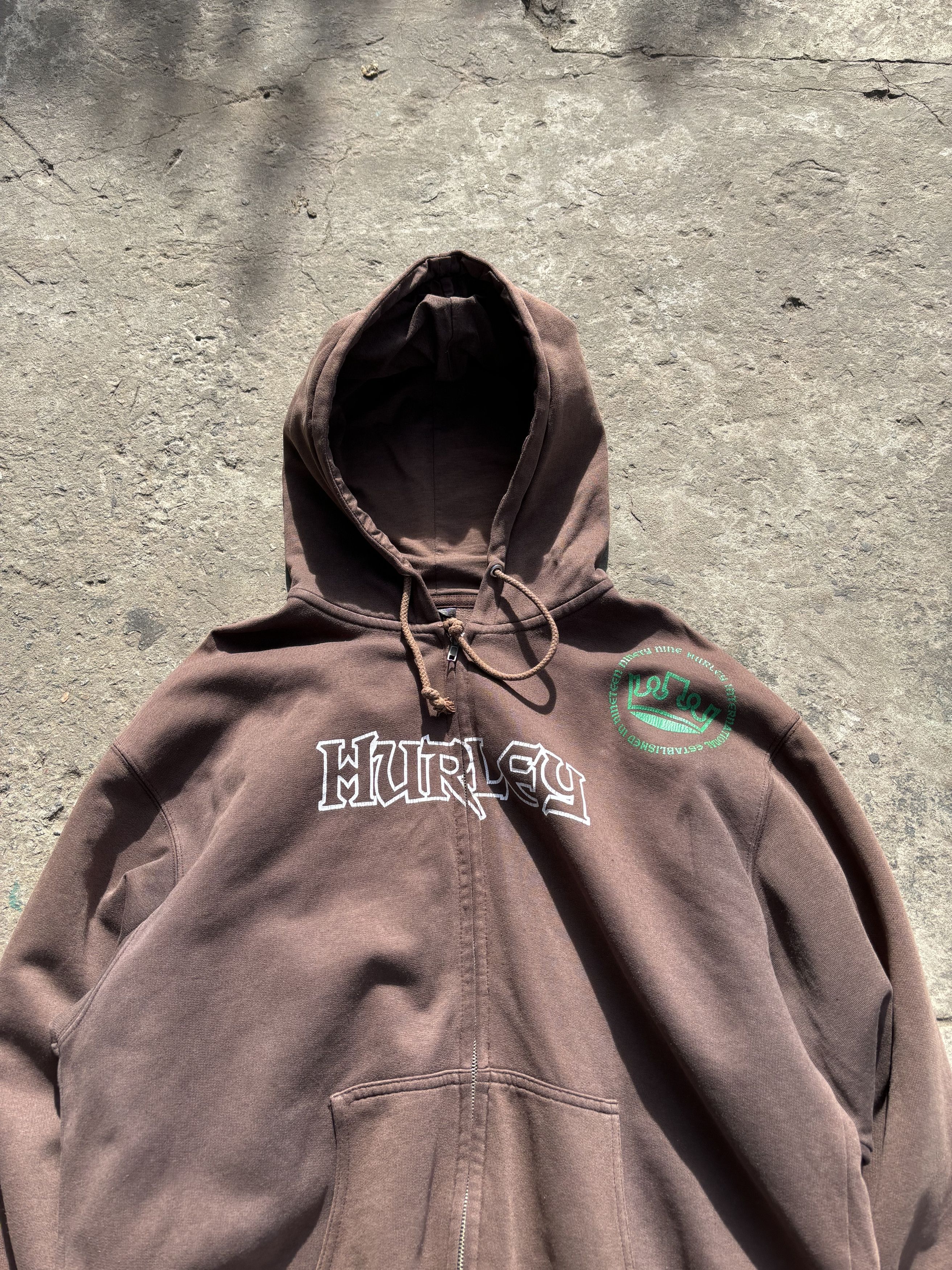 Hurley × Vintage Vintage Faded Hurley Mocha Brown Streetwear Hoodie Size US L / EU 52-54 / 3 - 3 Thumbnail