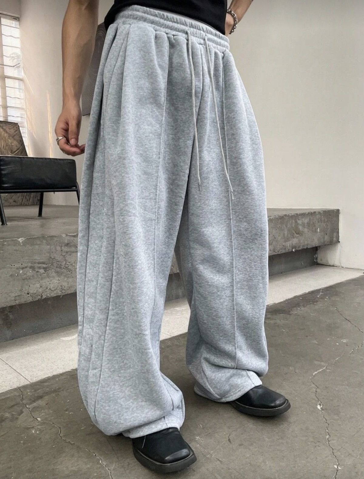 Japanese Brand Grey loose fit sweatpants baggy Wide Leg Size US 35 - 3 Thumbnail