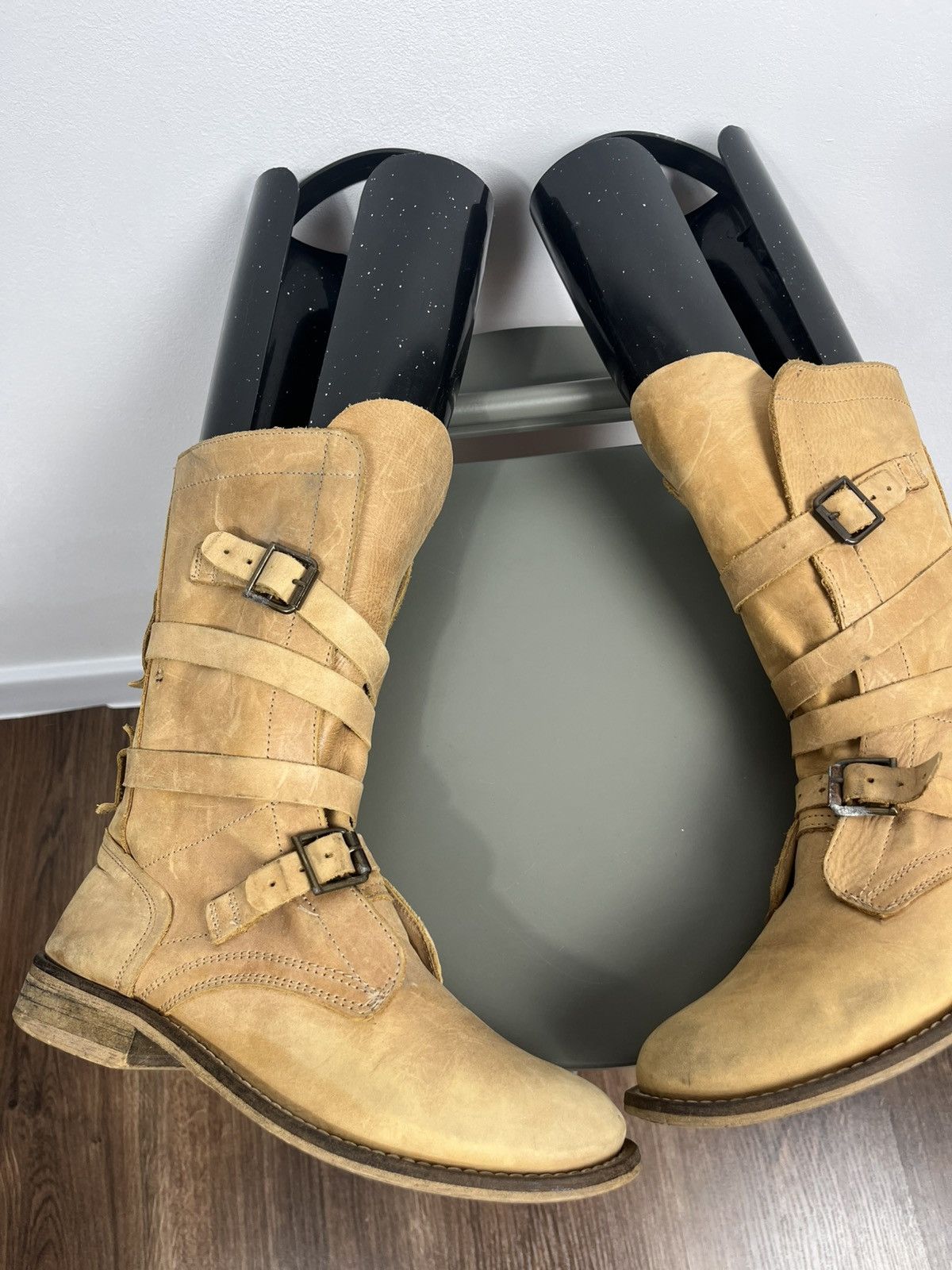 Other Vintage Tan Leather Mid-Calf Boots with Buckle Straps Size US 7.5 / IT 37.5 - 5 Thumbnail