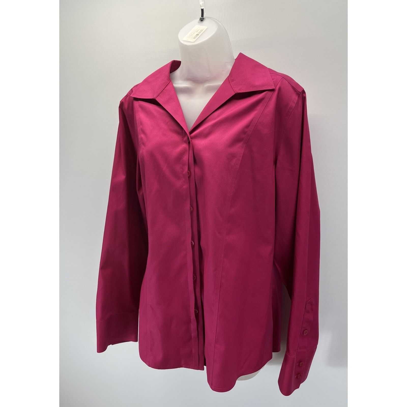 Chicos Chico's Non-Iron Shirt Sz 2 Magenta Button Front Longsleeve Size XS / US 0-2 / IT 36-38 - 2 Thumbnail
