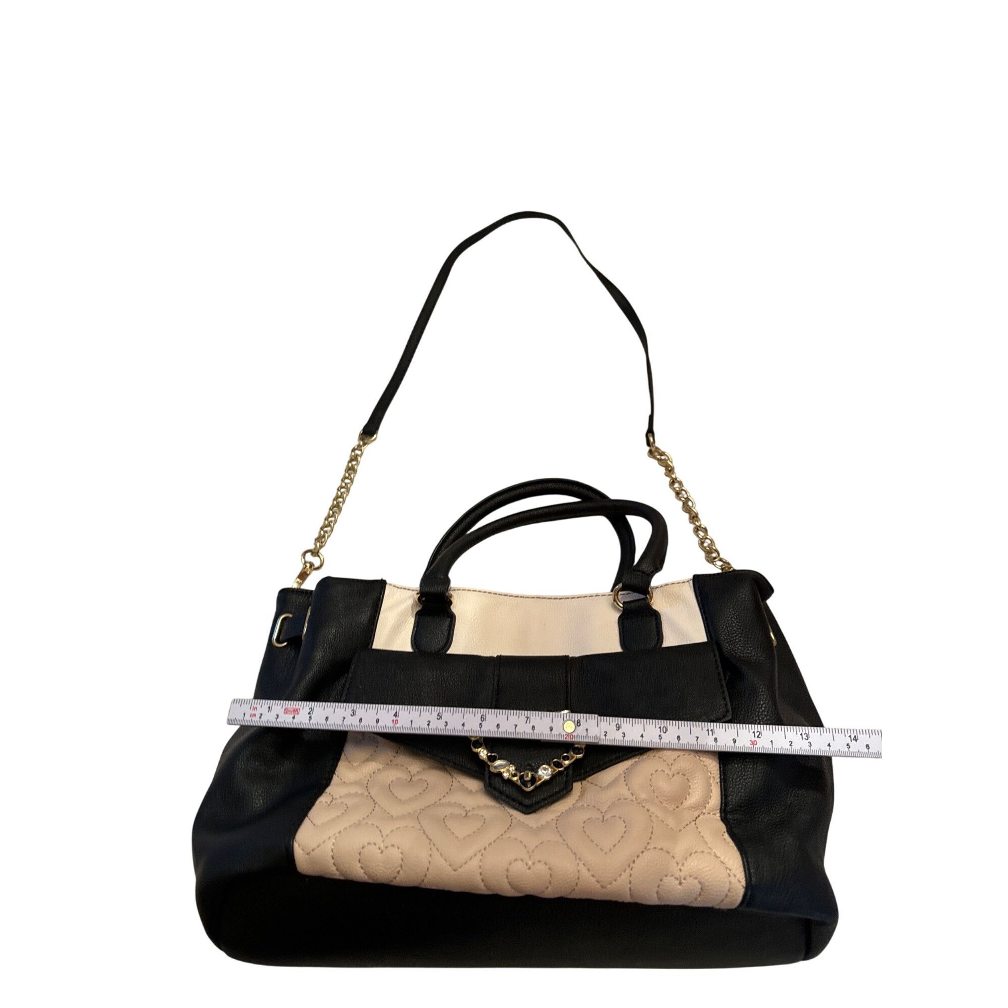 Betsey Johnson Betsey Johnson Womens Black & Beige Heart Quilted Handbag cl Size ONE SIZE - 4 Thumbnail