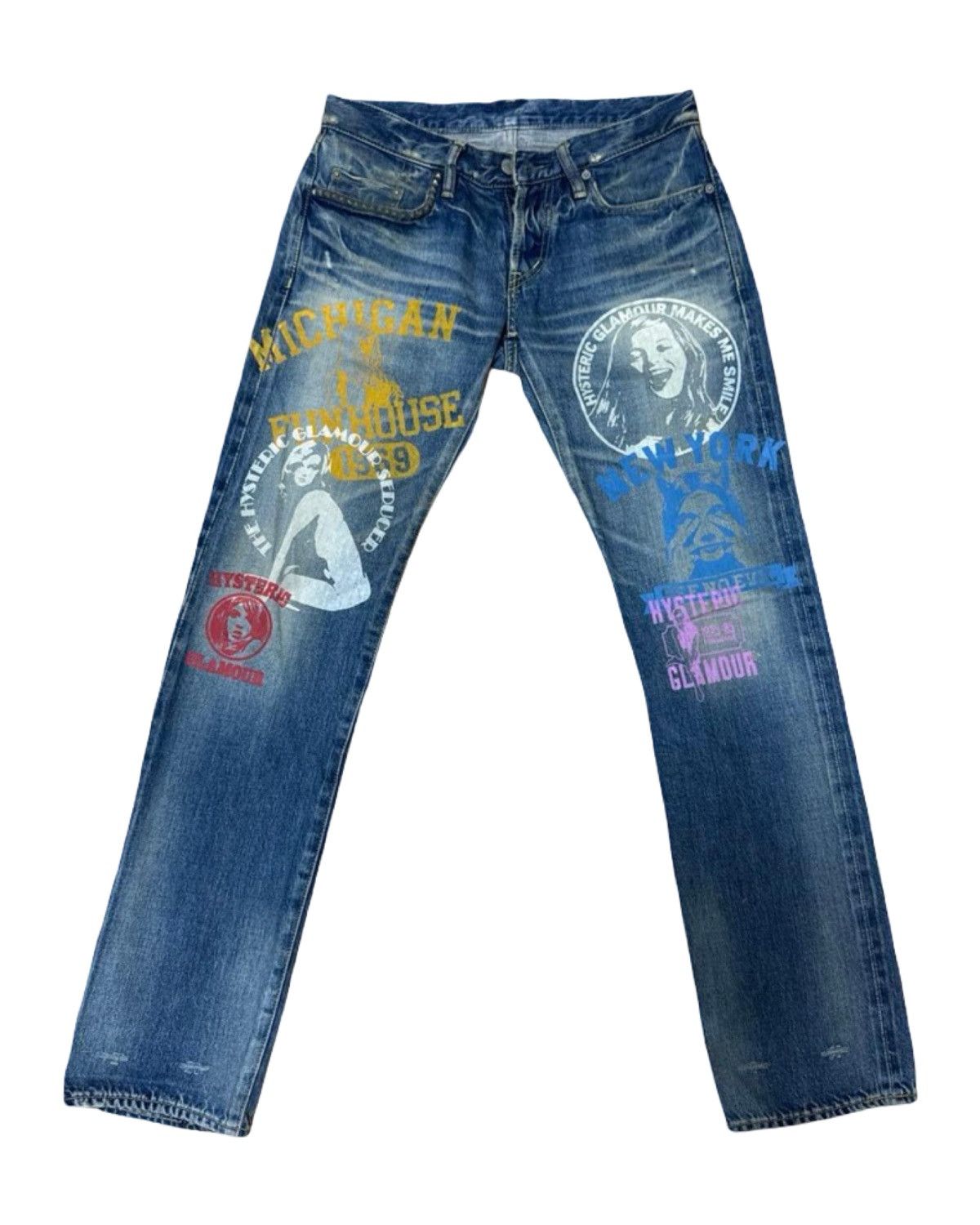 Hysteric Glamour Multi Print Patch Work Selvedge Studded Denim Jeans Size US 30 / EU 46 - 1 Thumbnail
