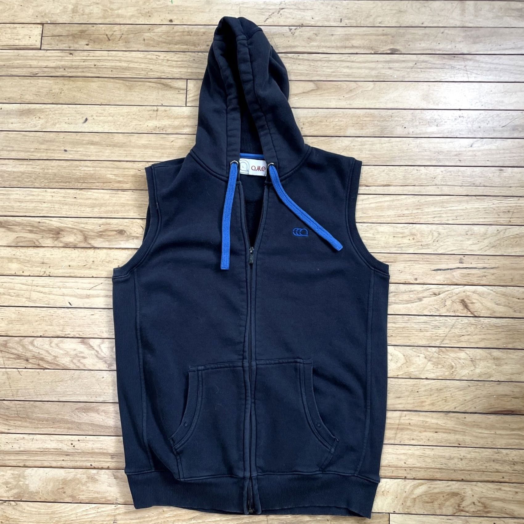 Vintage AJILE Knit Vest Adult L Blue Full Zip Sport Hoodie Drawstring Retro Active L 38" Size US L / EU 52-54 / 3 - 4 Thumbnail