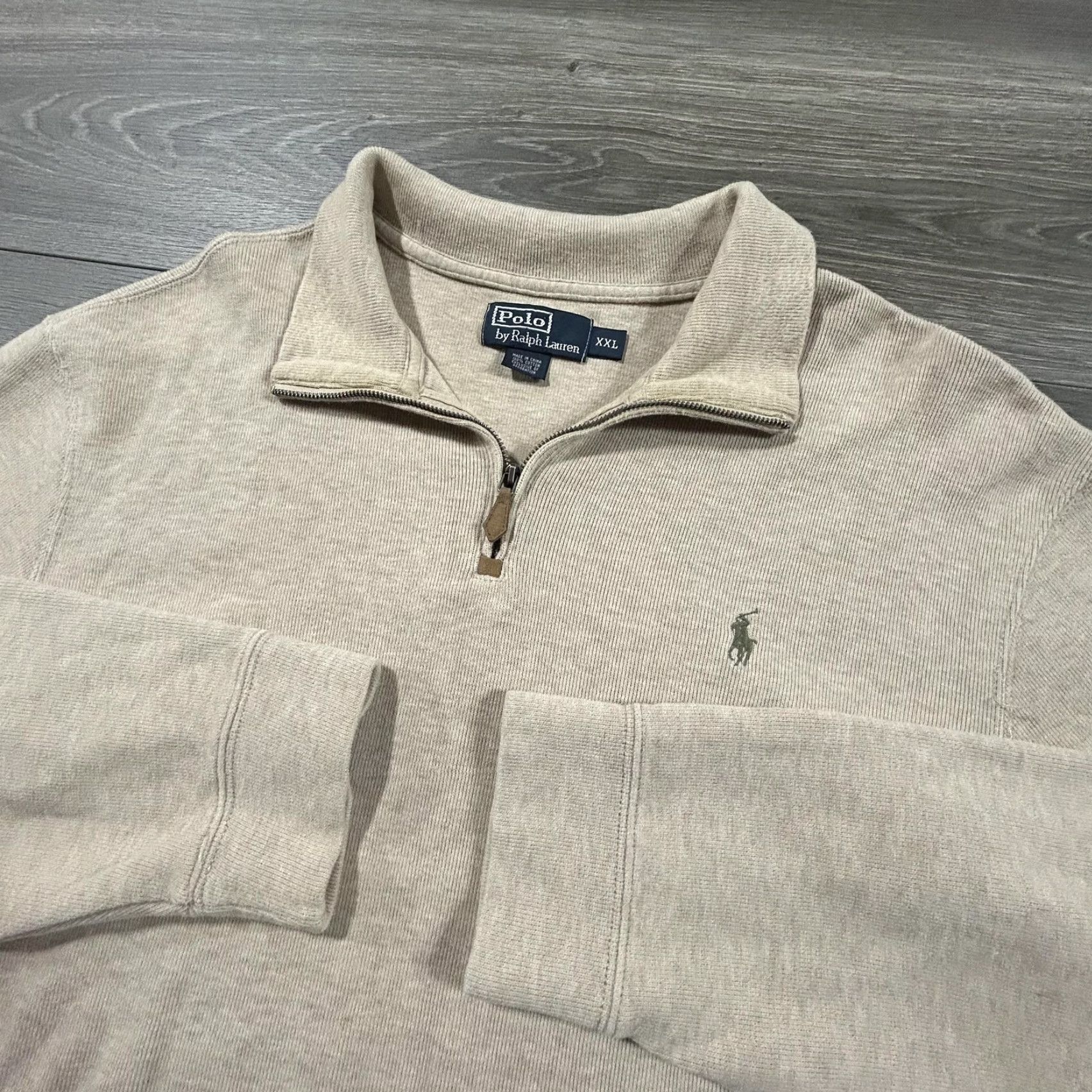 Polo Ralph Lauren VINTAGE Polo Ralph Lauren 1/4 Zip Pullover Sweater Mens XXL Beige 90s Polo Pony Logo Knit Mock Neck Cotton Sweatshirt Size US XXL / EU 58 / 5 - 2 Thumbnail