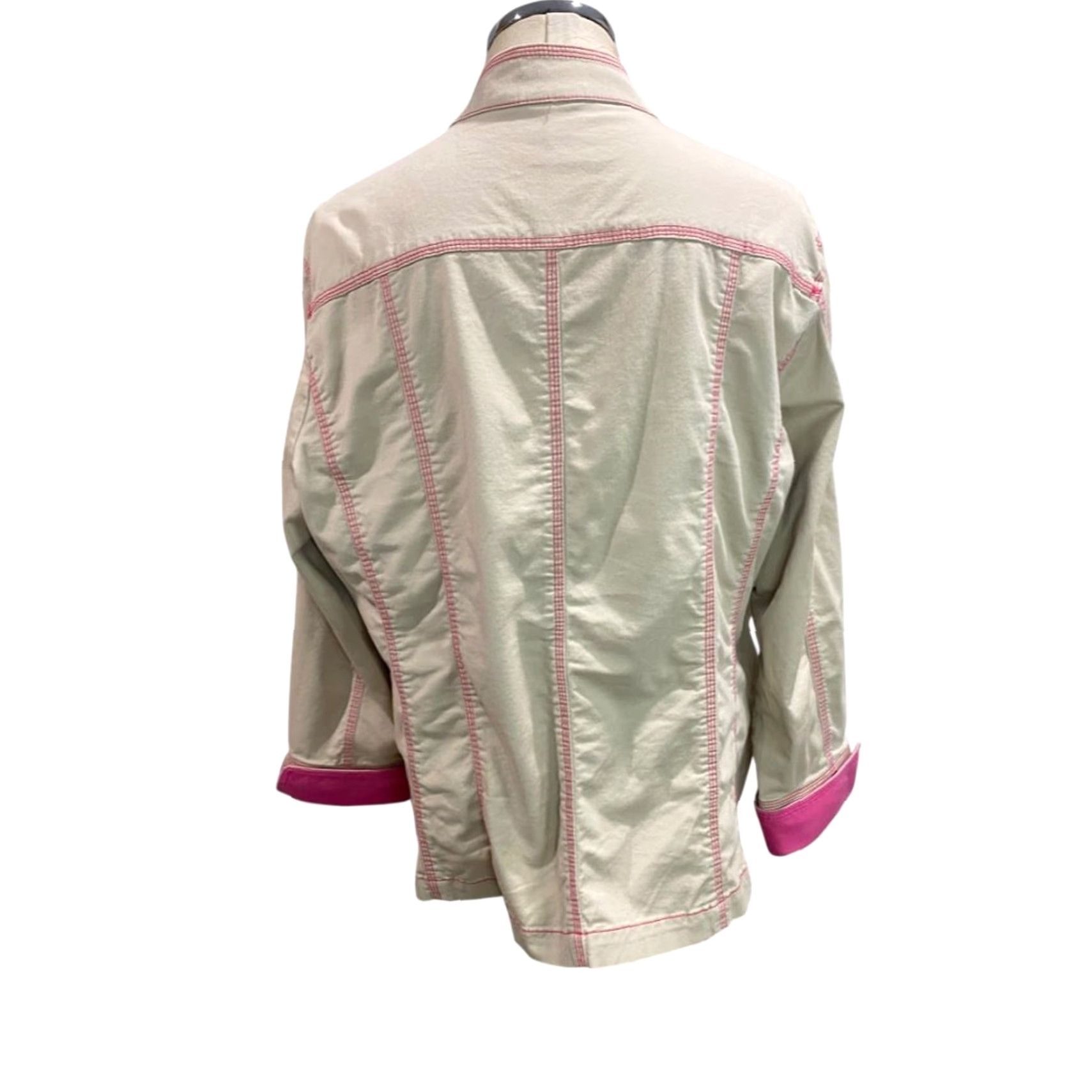 Vintage VINTAGE Additions by Chicos Jacket Womens XL (16/18) Tan Contrast Stitch Cuff Pink Cotton Blend 97% cotton 3% spandex Size XL / US 12-14 / IT 48-50 - 5 Thumbnail