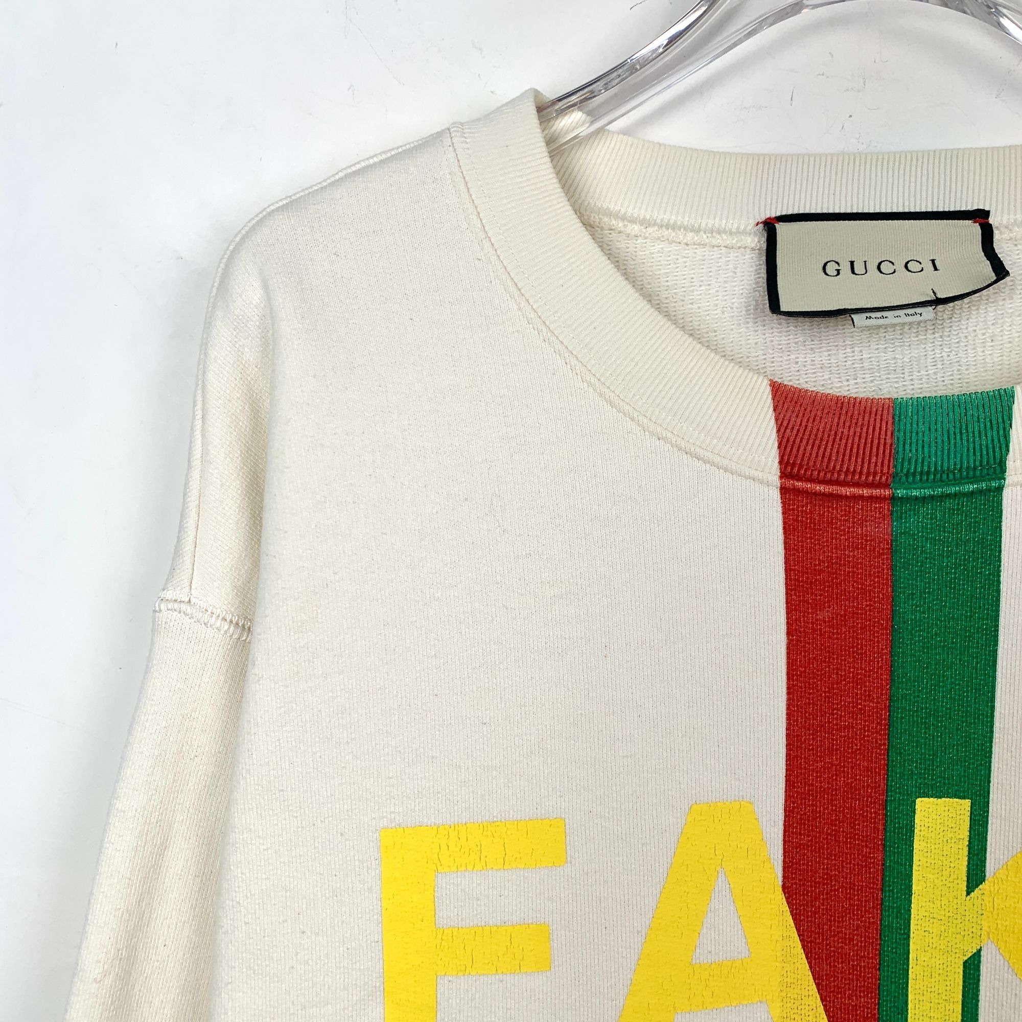 Gucci Gucci Beige "FAKE" Print Cotton Long-Sleeved Sweatshirt Roun Size S / US 4 / IT 40 - 6 Thumbnail
