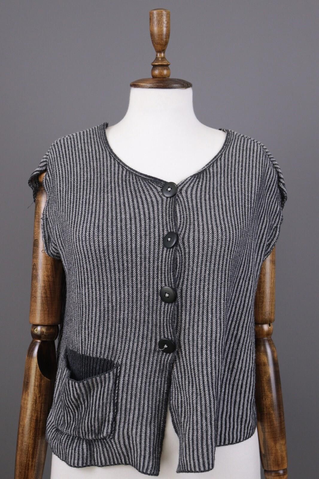 Designer Gudrun Sjöden Gray Pinstriped Knit Cardigan Sweater Size S Size S / US 4 / IT 40 - 1 Thumbnail