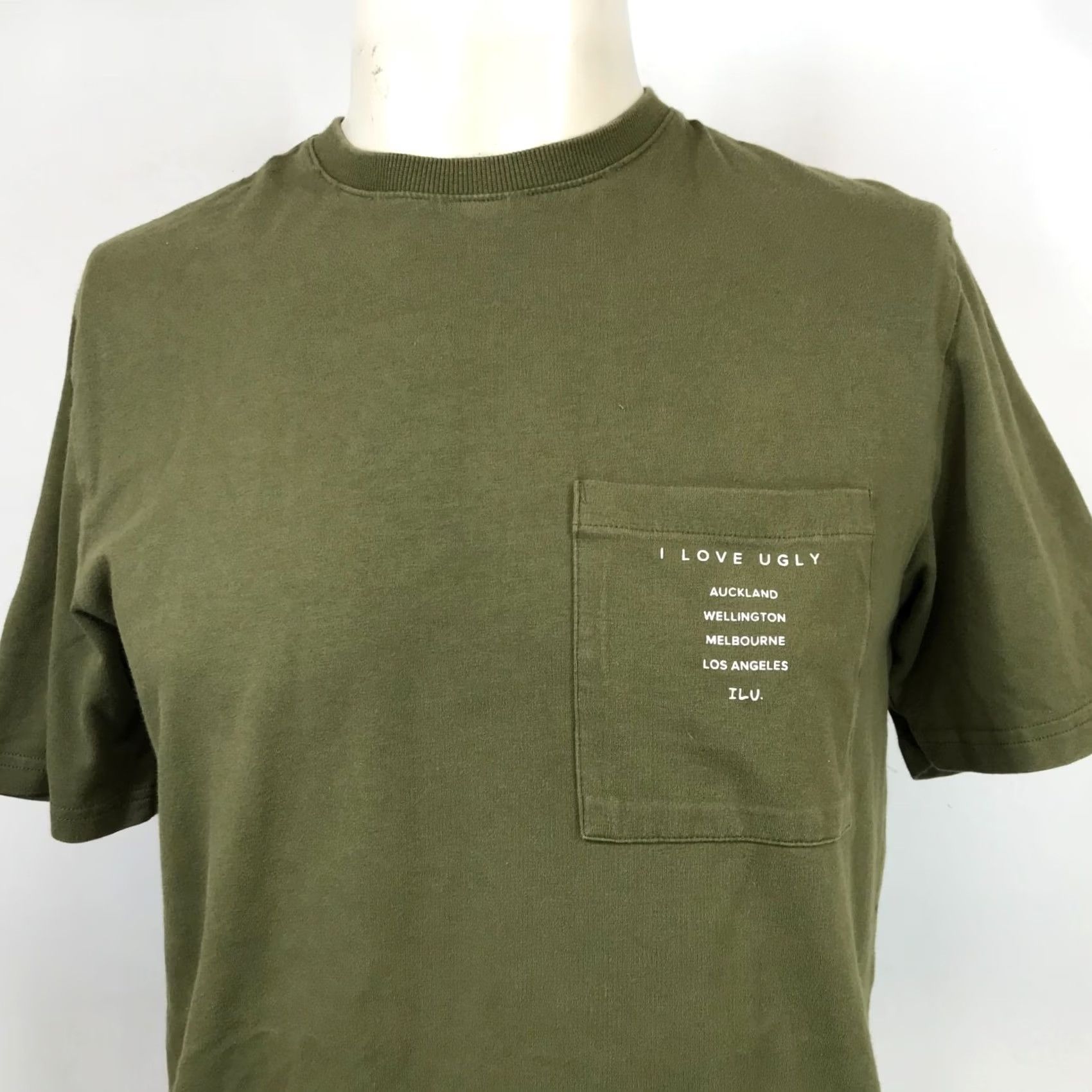 I Love Ugly I LOVE UGLY - Mens Small - Olive Crew Neck Cotton Blend Shirt Size US S / EU 44-46 / 1 - 2 Thumbnail