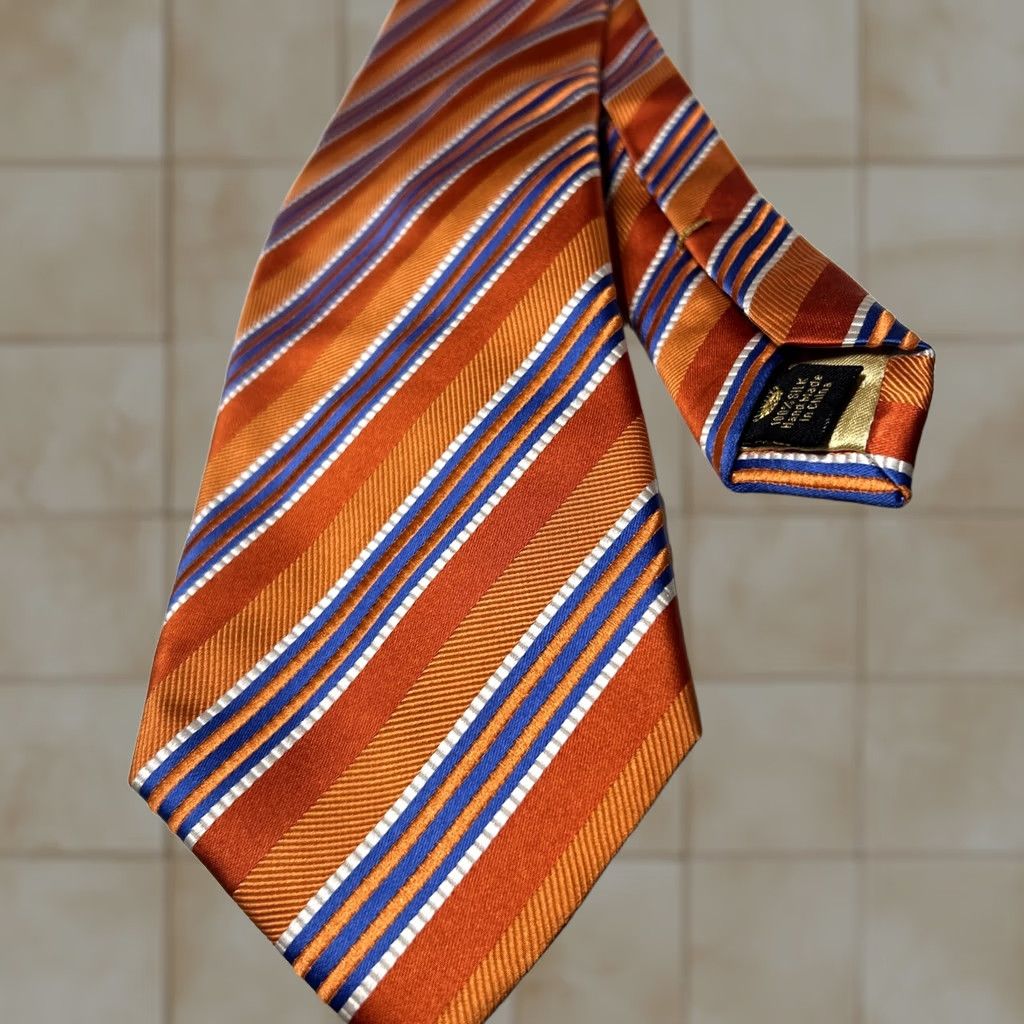 Countess Mara Countess Mara Executive Collection Silk Tie Necktie Orange Blue Stripe Men Tie Silk Necktie Size ONE SIZE - 1 Thumbnail