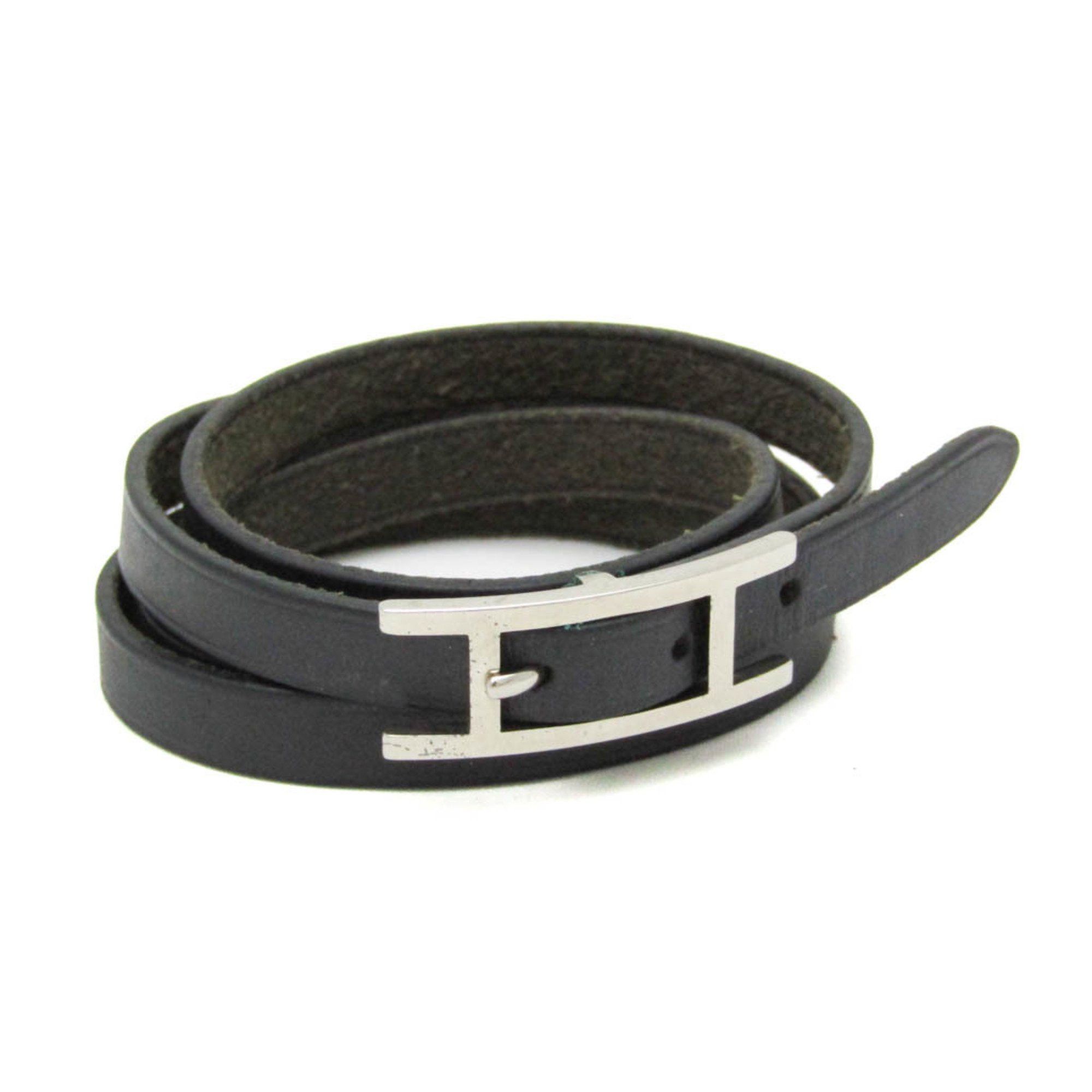 Hermes Hermes Hapi Choker Leather,Metal Bangle Black,Silver Size ONE SIZE - 1 Thumbnail