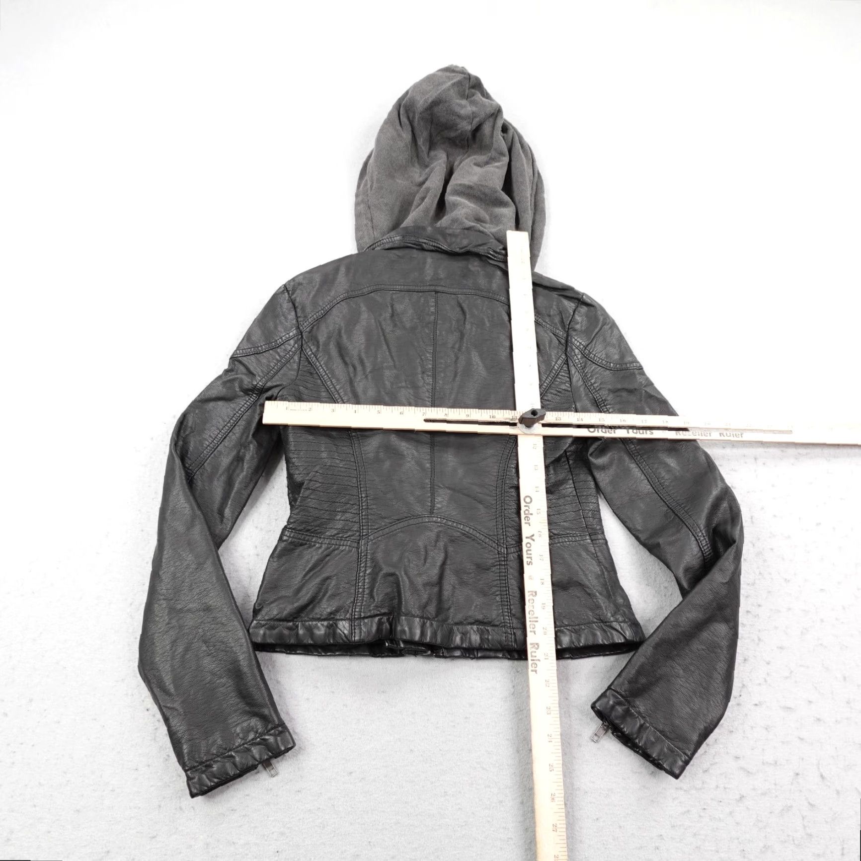 Free People Free People Jacket Womens 0 Black Vegan Leather Moto Zip Hooded Crop Biker Coat Size XS / US 0-2 / IT 36-38 - 7 Thumbnail