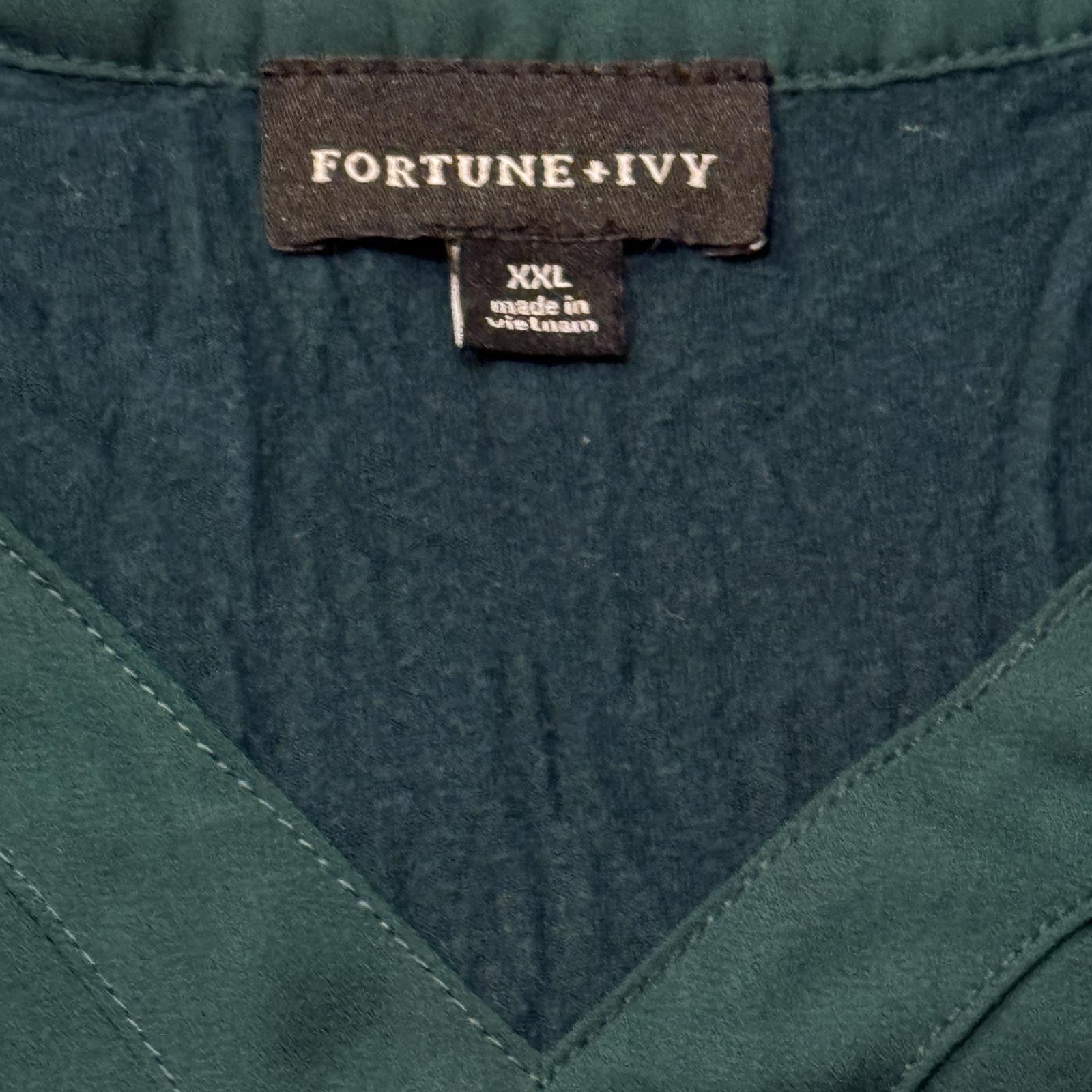 Designer Fortune + Ivy covered-button mixed-media teal blouse – XXL Size XXL / US 16-18 / IT 52-54 - 3 Thumbnail