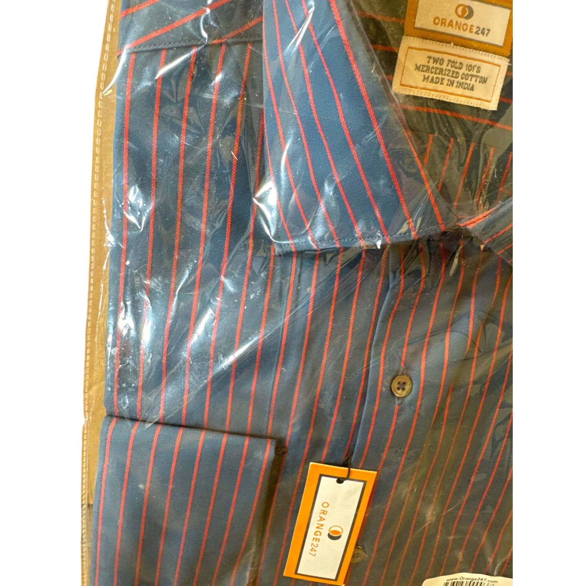 Designer Orange247 Mens Pinstriped Blue & Red Button-Up Long Sleeve S Size US L / EU 52-54 / 3 - 2 Thumbnail