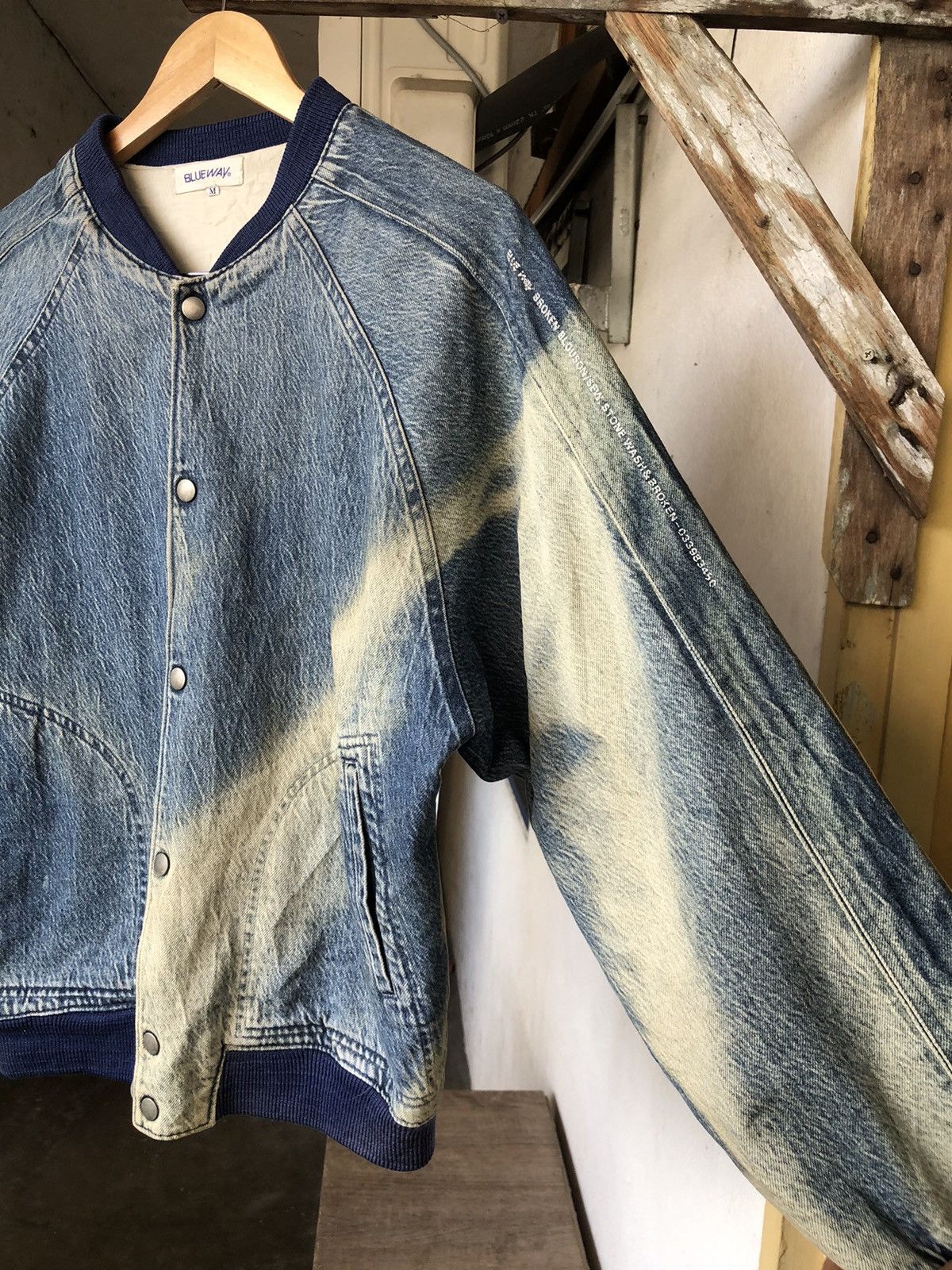 Blue Blue Japan Nice🔥 Vintage Blue Way Indigo Denim Faded Bomber Jacket Size US M / EU 48-50 / 2 - 5 Thumbnail