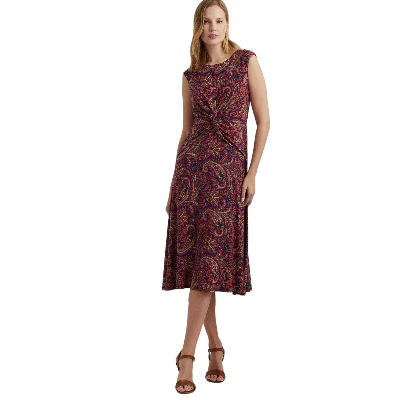 image of Lauren Ralph Laurent Paisley Twist-Front Jersey Dress NWT in Purple, Women's (Size XL)