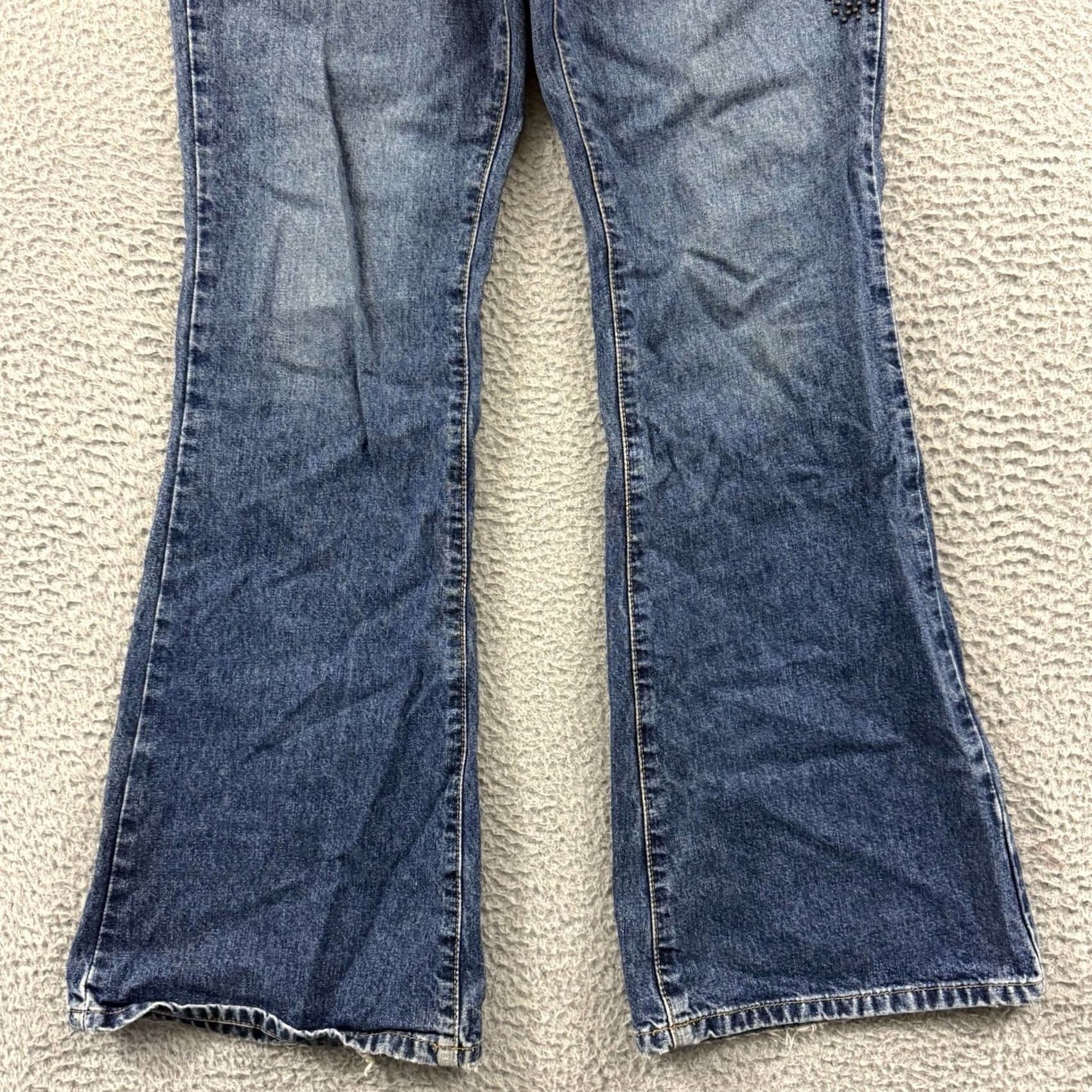 Vintage Bongo Jeans Womens 9 Blue Denim 90s Low Rise Flare Studded Y2K Size 30" / US 8 / IT 44 - 2 Thumbnail