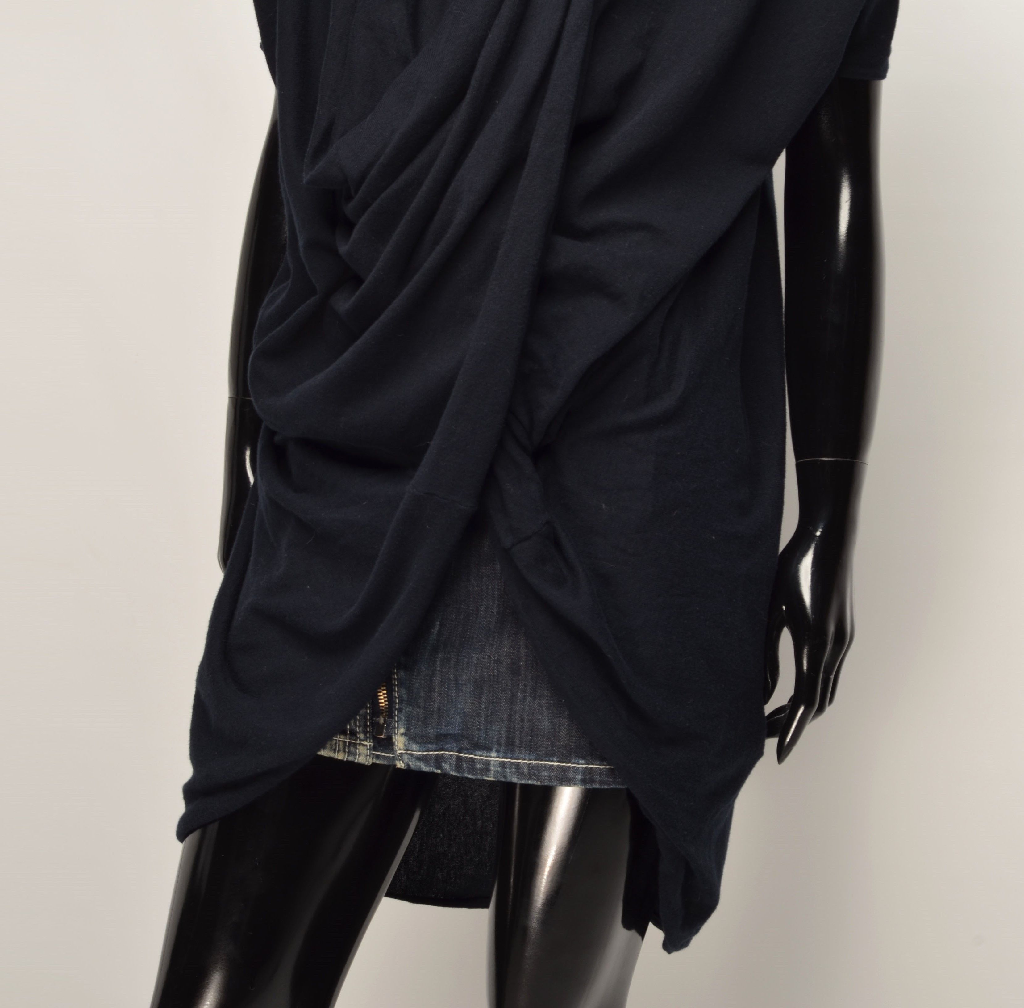 Allsaints Allsaints Navy Drapped Neck Avant-Garde Tunic Top Size S / US 4 / IT 40 - 3 Thumbnail